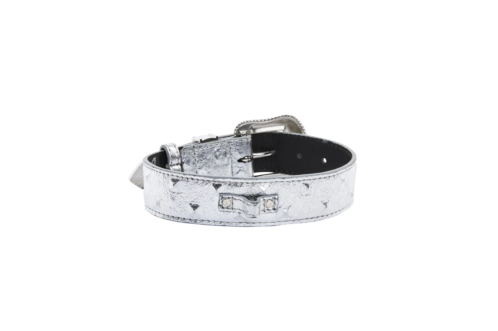 Silver Studded Italian Leather Swarovski Crystal Collar - Image 2