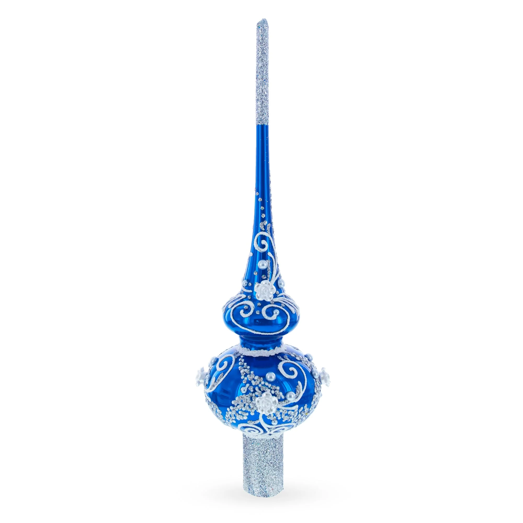 Silver Swirls on Blue Glass Tree Topper - Image 2