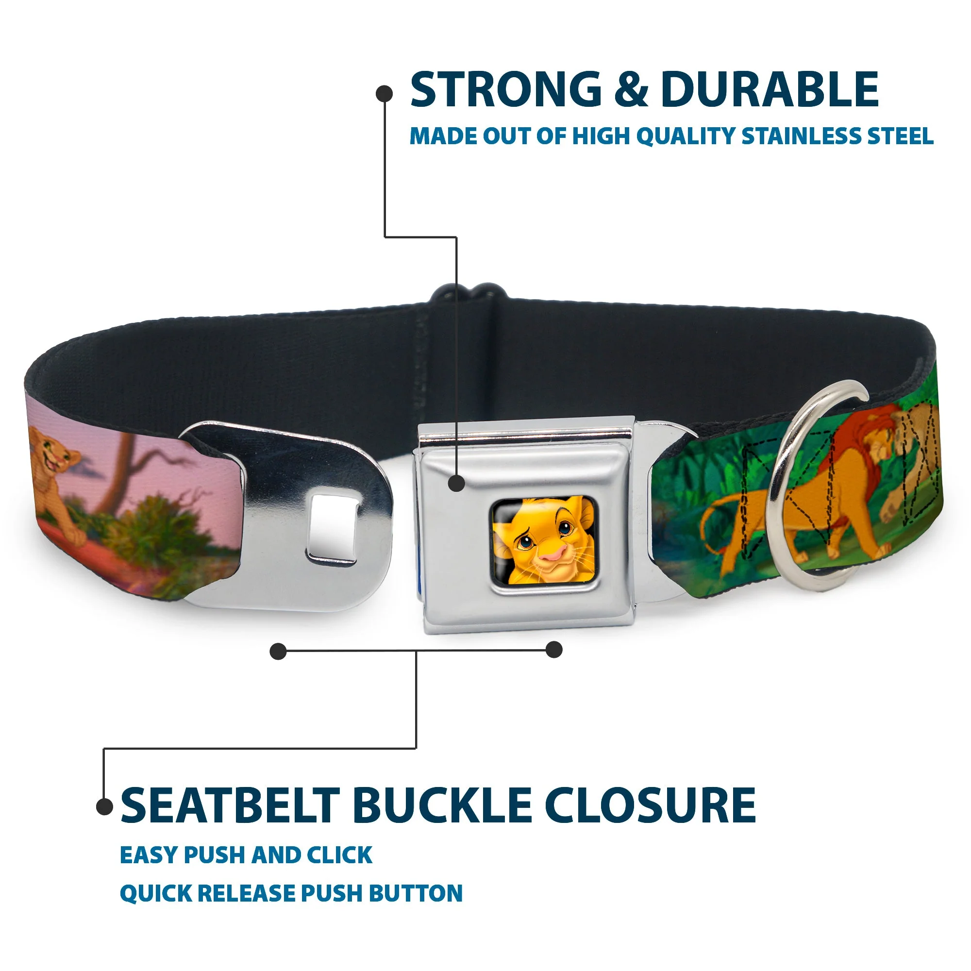 Simba Full Color Seatbelt Buckle Collar - Lion King Simba & Nala Growing Up Scenes - Image 4