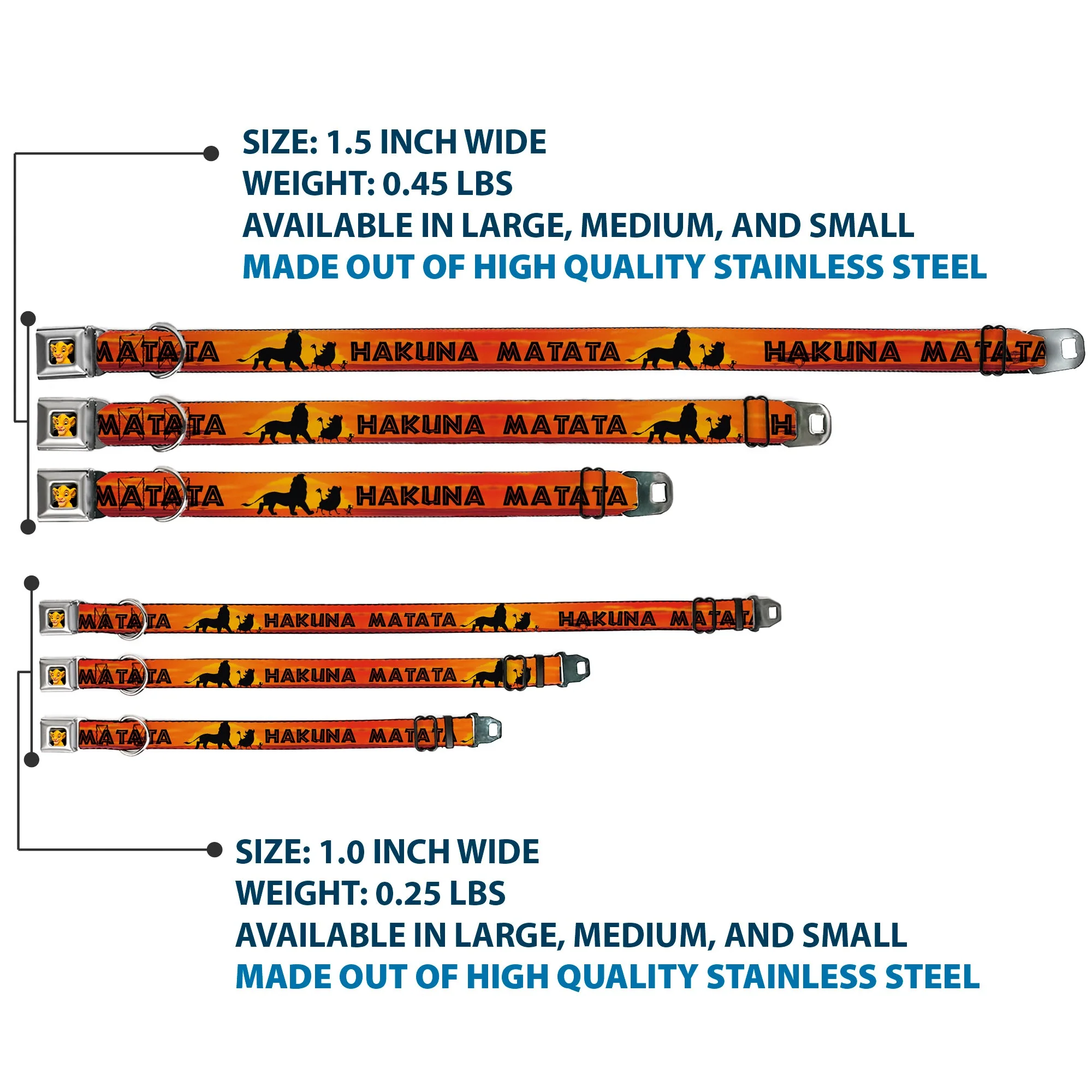 Simba2 CLOSE-UP Full Color Seatbelt Buckle Collar - Lion King HAKUNA MATATA Sunset Oranges/Black - Image 3