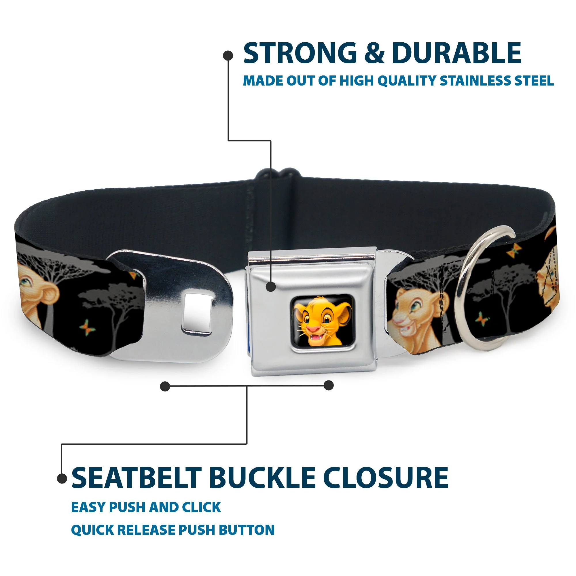 Simba2 CLOSE-UP Full Color Seatbelt Buckle Collar - Lion King Simba & Nala HAKUNA MATATA - Image 4