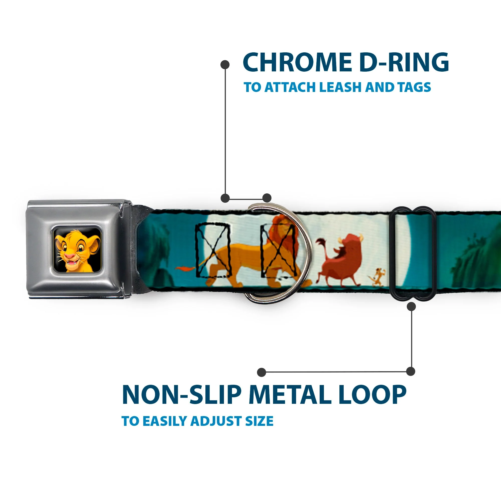 Simba2 CLOSE-UP Full Color Seatbelt Buckle Collar - Lion King Simba, Pumba & Timon Growing Up - Image 5
