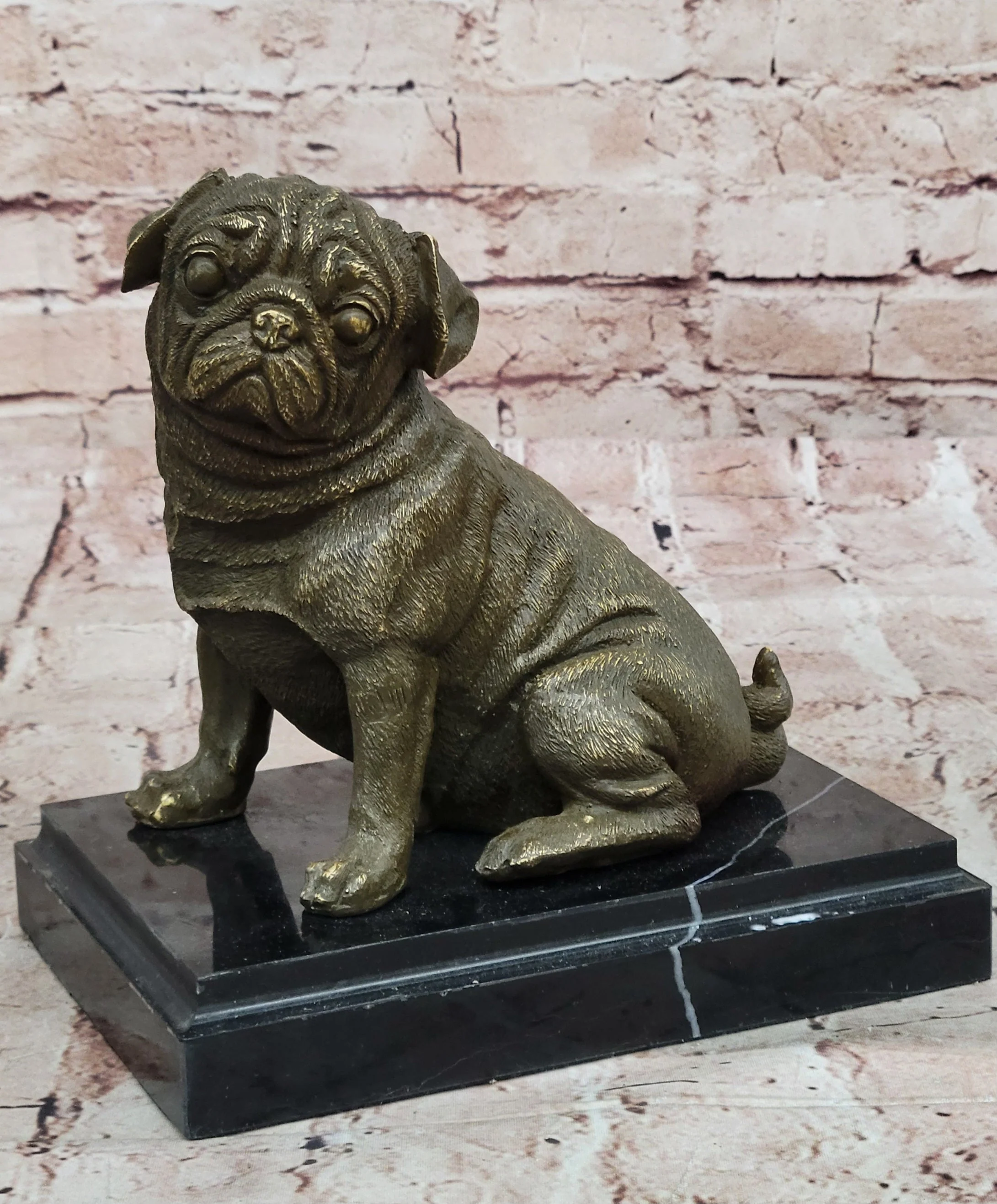 Sitting Pug Bronze Sculpture - Realistic Dog Breed Animal Art - Image 3