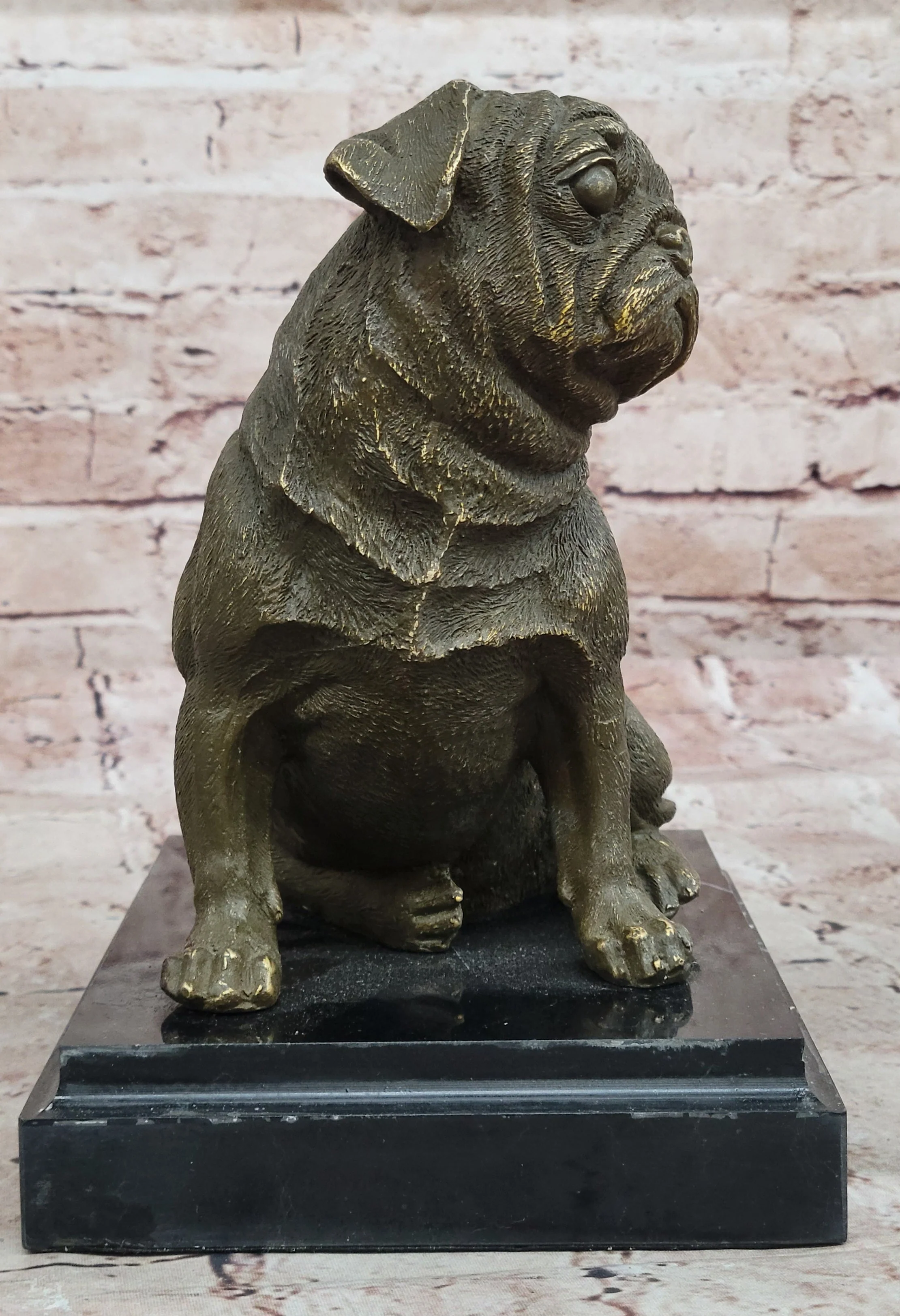 Sitting Pug Bronze Sculpture - Realistic Dog Breed Animal Art - Image 4