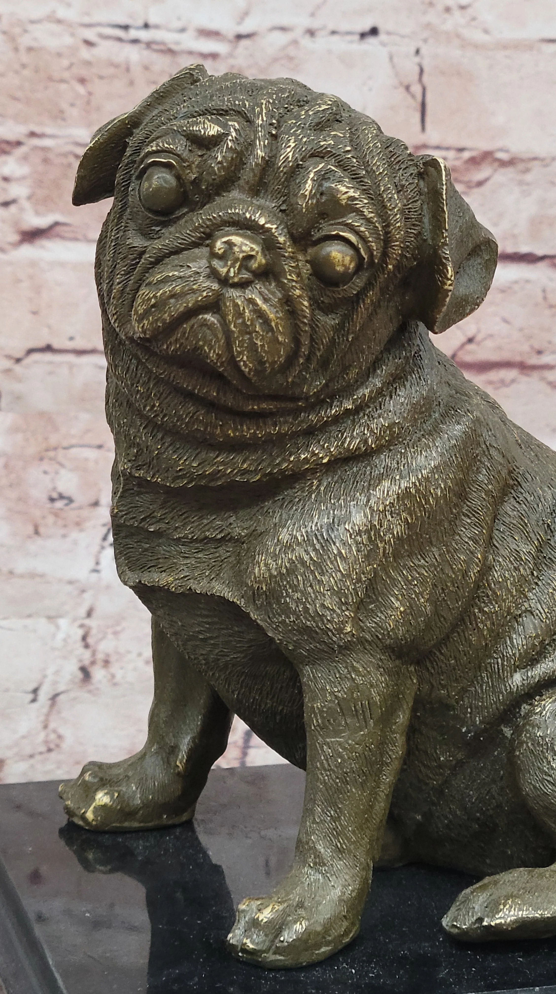 Sitting Pug Bronze Sculpture - Realistic Dog Breed Animal Art - Image 7