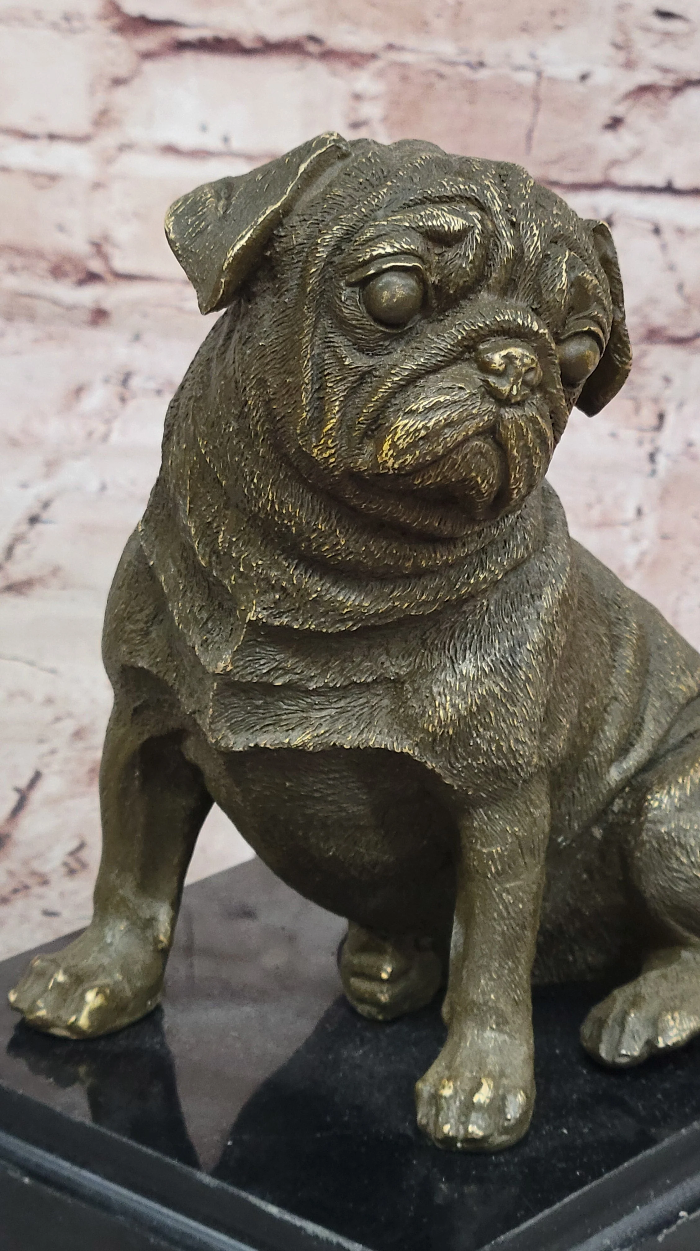 Sitting Pug Bronze Sculpture - Realistic Dog Breed Animal Art - Image 8
