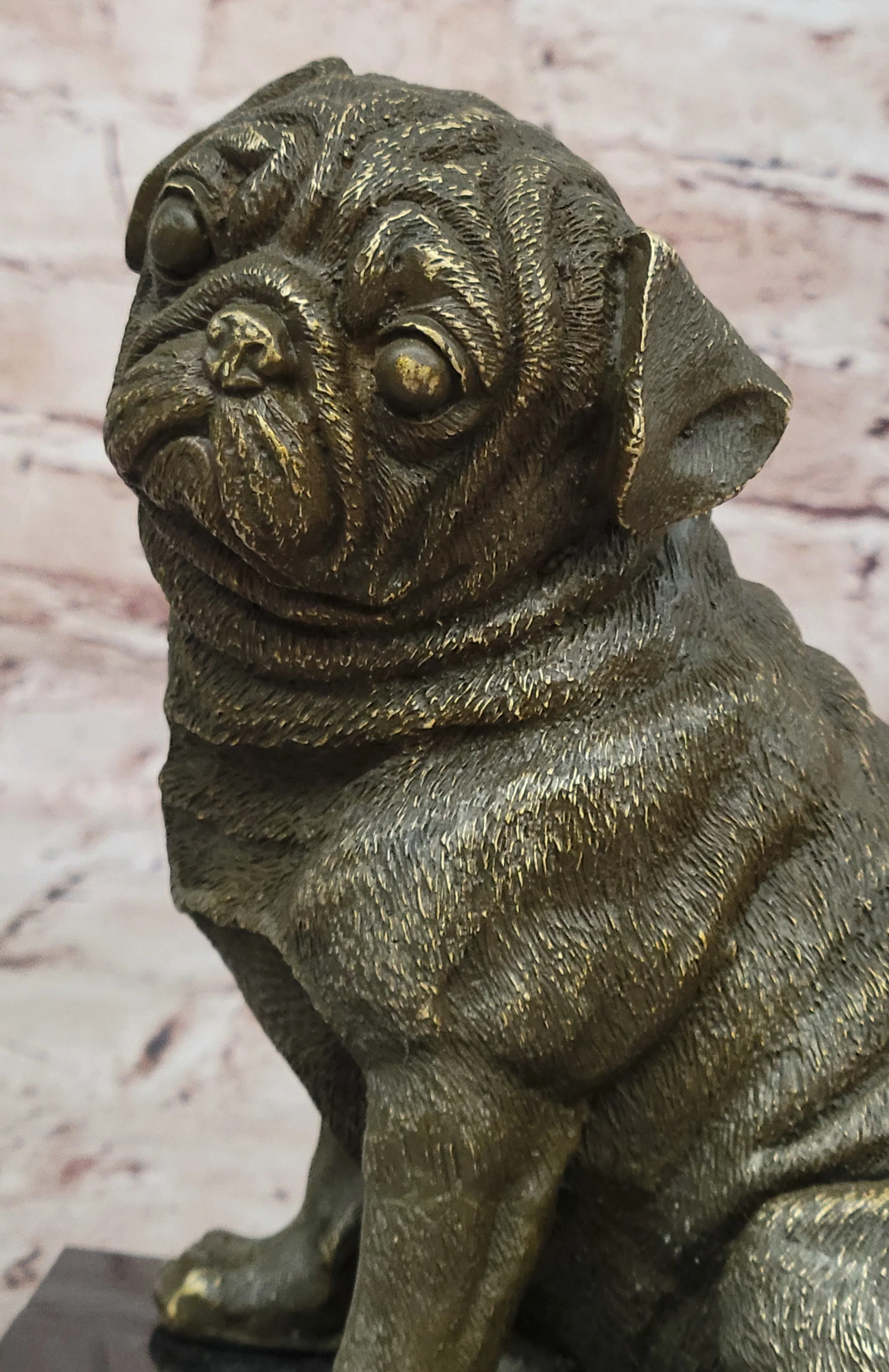 Sitting Pug Bronze Sculpture - Realistic Dog Breed Animal Art - Image 9