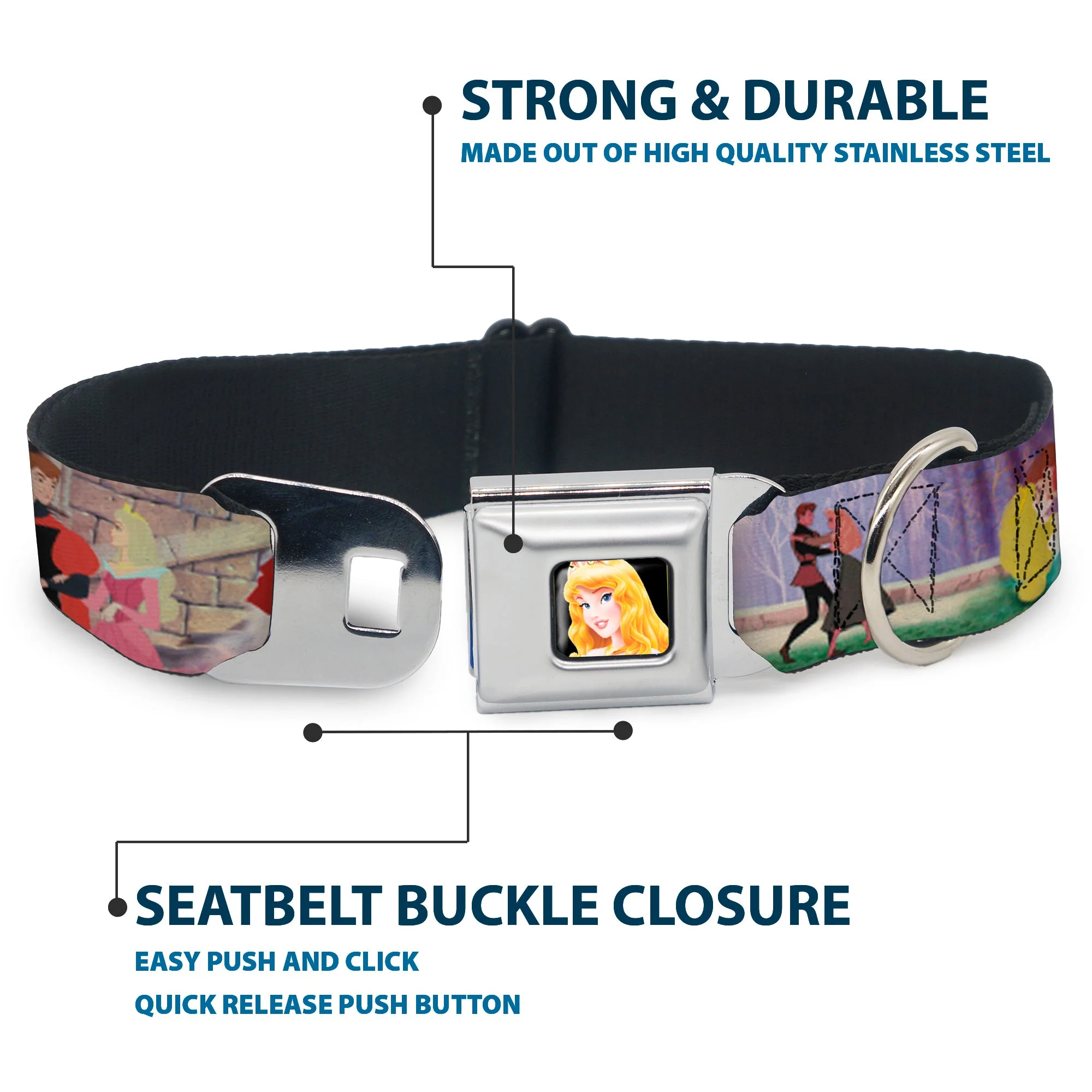 Sleeping Beauty Princess Aurora Full Color Seatbelt Buckle Collar - Sleeping Beauty & Prince Scenes - Image 4