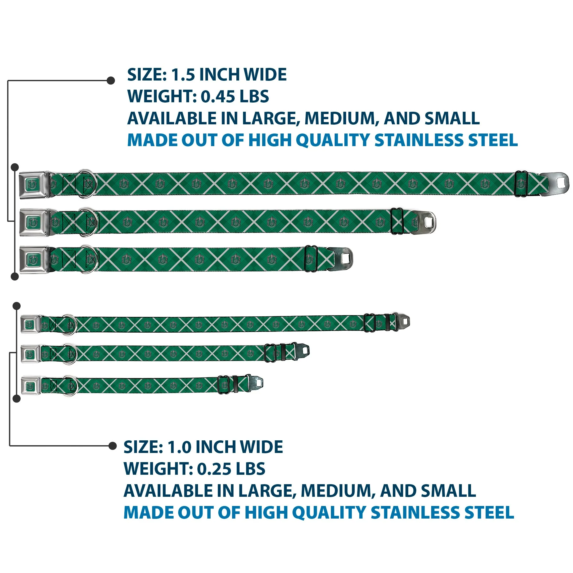 SLYTHERIN Crest Full Color Green Seatbelt Buckle Collar - Harry Potter Slytherin Crest Plaid Greens/Gray - Image 3