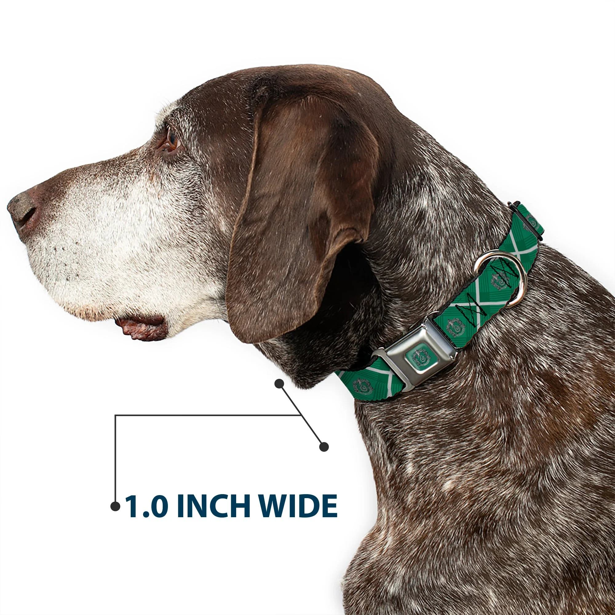 SLYTHERIN Crest Full Color Green Seatbelt Buckle Collar - Harry Potter Slytherin Crest Plaid Greens/Gray - Image 6