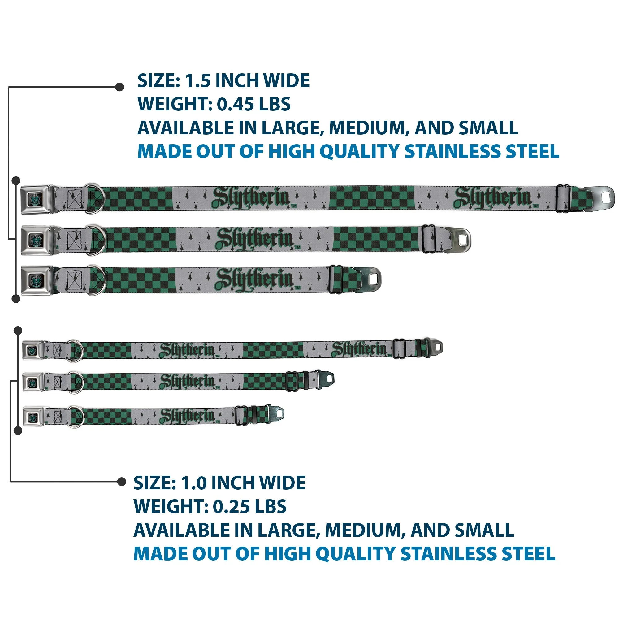 Slytherin Crest Full Color Seatbelt Buckle Collar - Harry Potter SLYTHERIN/Checker Blocks Grays/Greens - Image 3