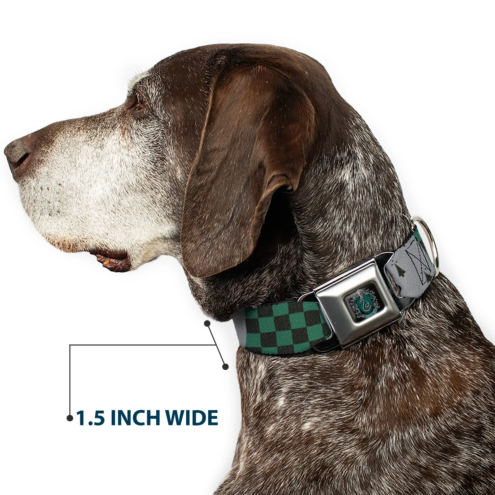 Slytherin Crest Full Color Seatbelt Buckle Collar - Harry Potter SLYTHERIN/Checker Blocks Grays/Greens - Image 7