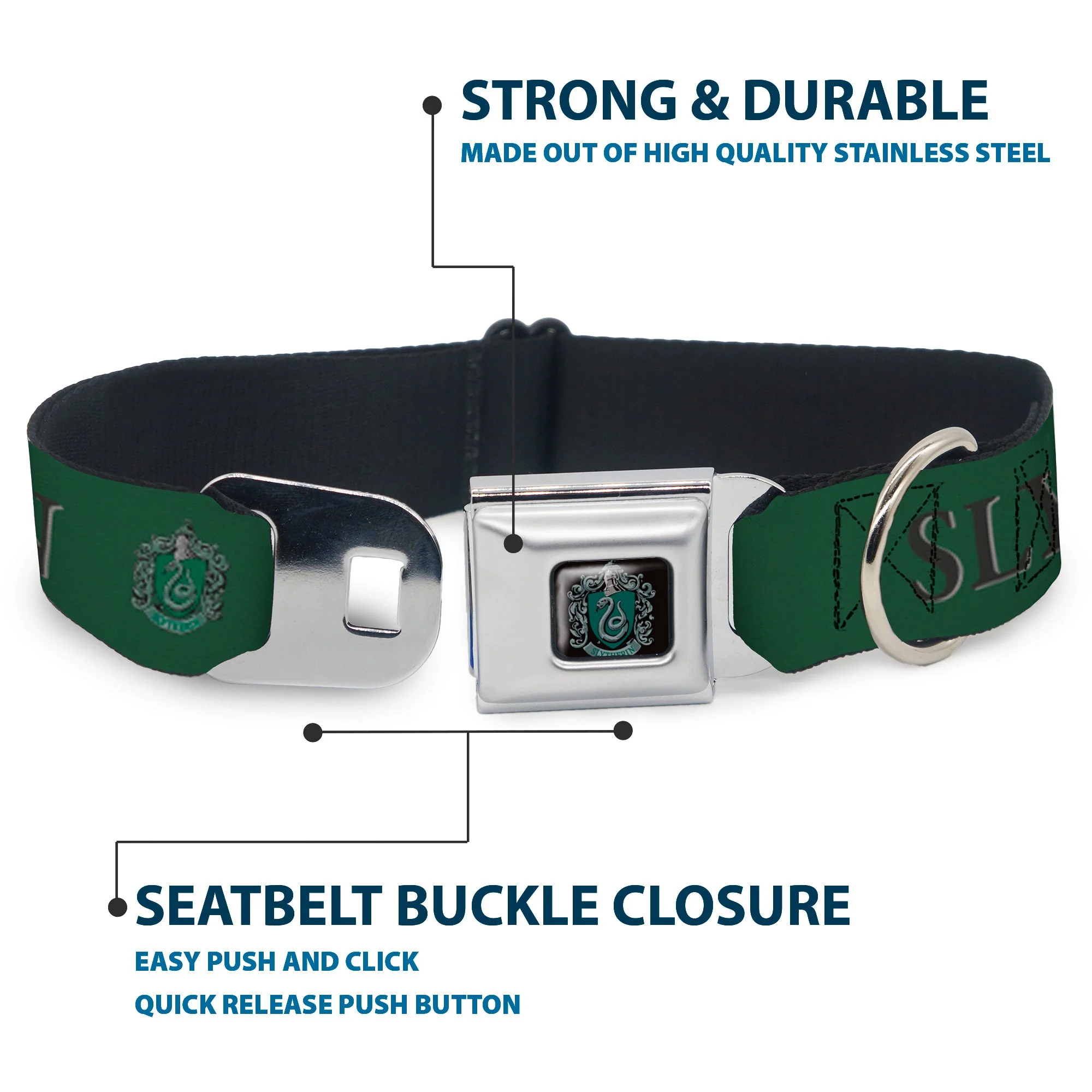 Slytherin Crest Full Color Seatbelt Buckle Collar - Harry Potter SLYTHERIN & Crest Green/Black - Image 4