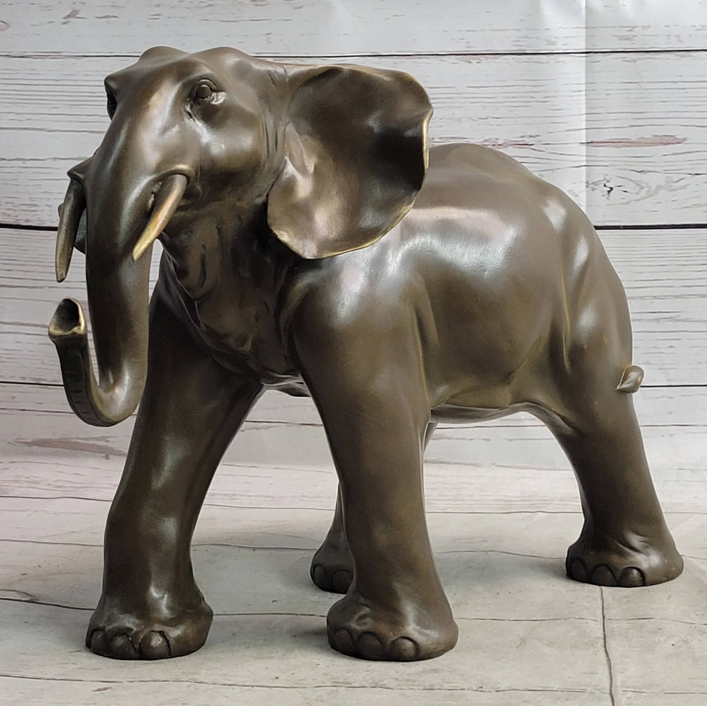 Smooth Elephant Bronze Metal Figure Sculpture Handmade Art Decor Collectible - Image 3