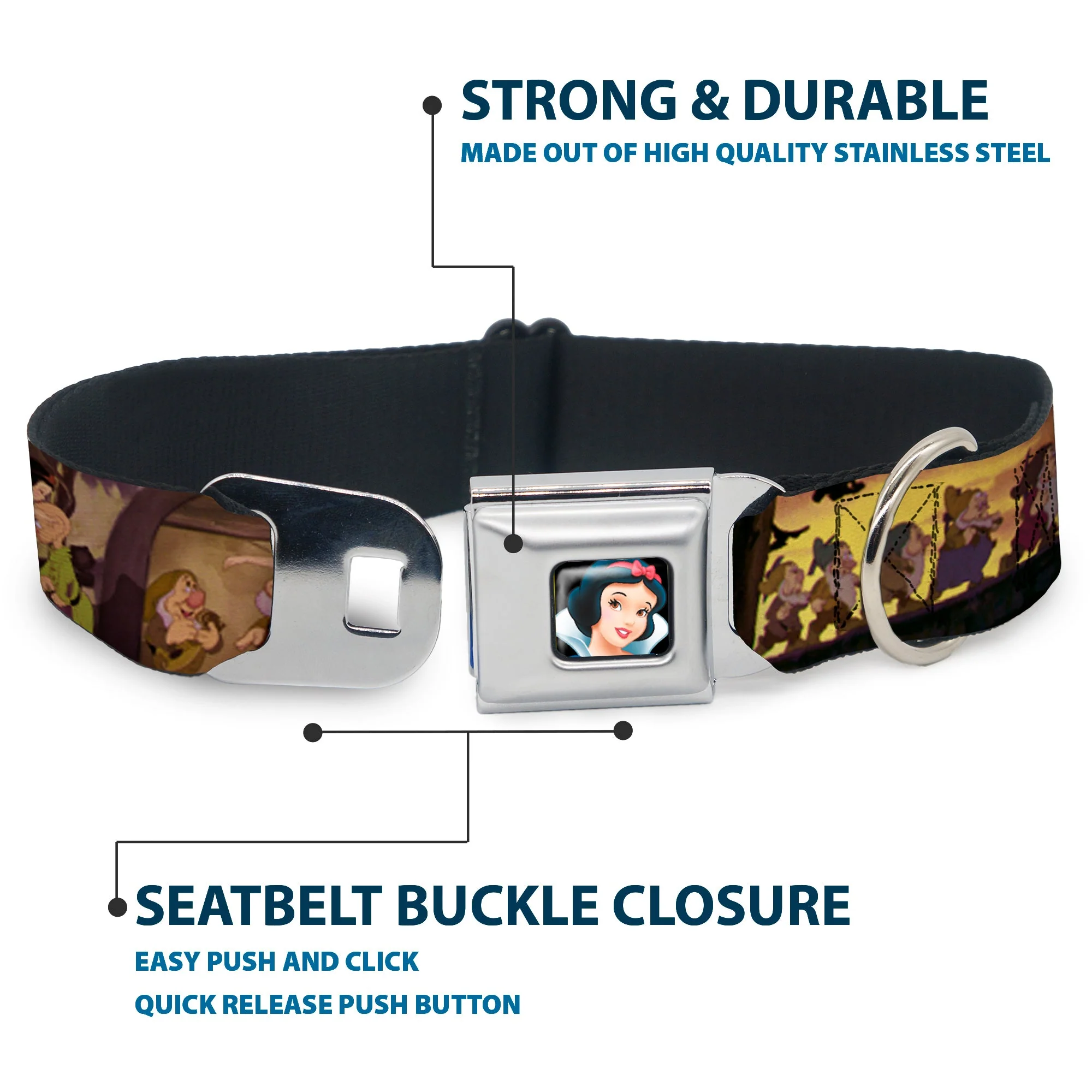Snow White Full Color Black Seatbelt Buckle Collar - Snow White & the Seven Dwarfs Scenes - Image 4
