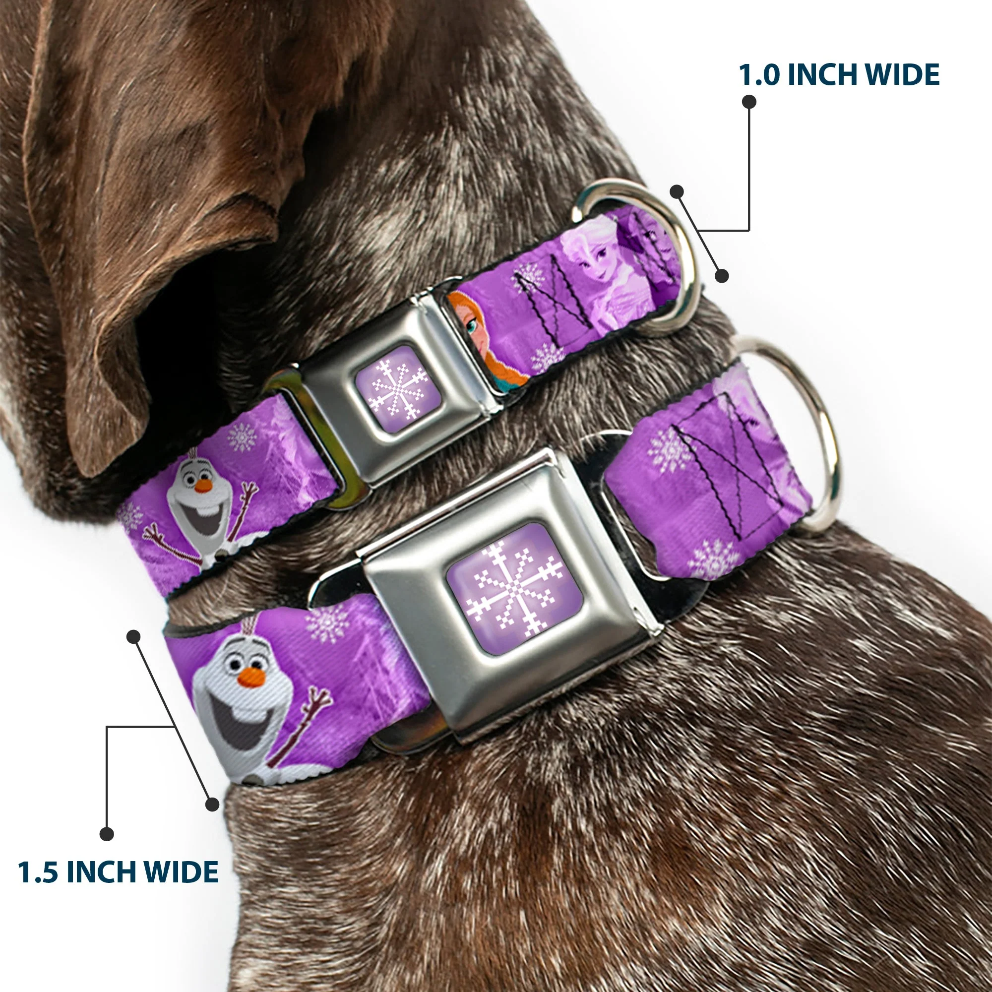 Snowflake Full Color Purple White Seatbelt Buckle Collar - Frozen Anna/Elsa/Olaf Poses/Scenes Purples - Image 2