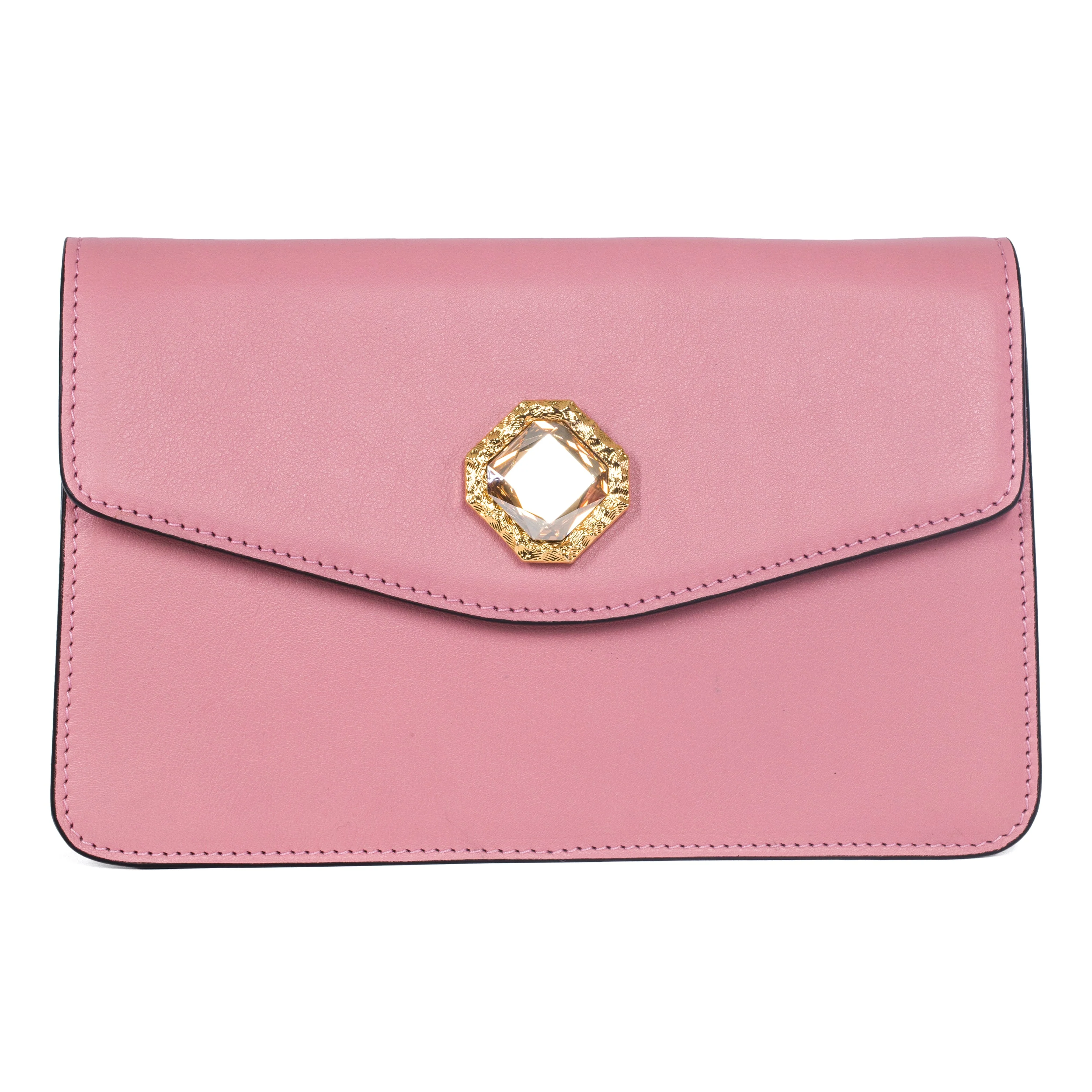 Soft Pink Leather Clutch With Custom Swarovski Stone - Image 2