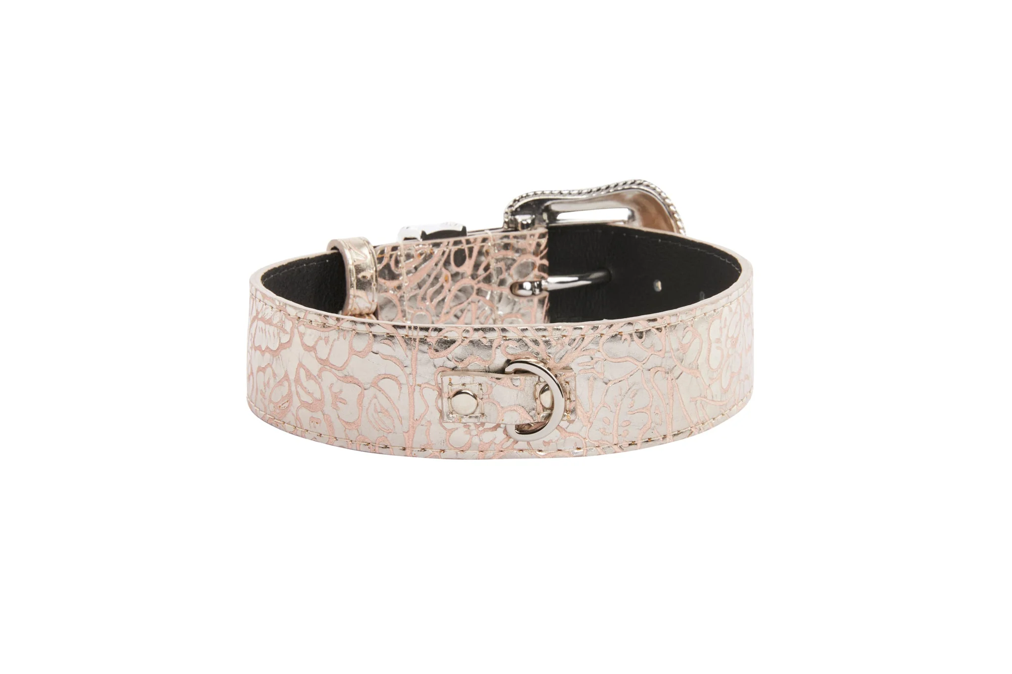 Soft Pink/Silver Floral Print Italian Leather With Silver Swarovski Crystal Hardware - Image 3