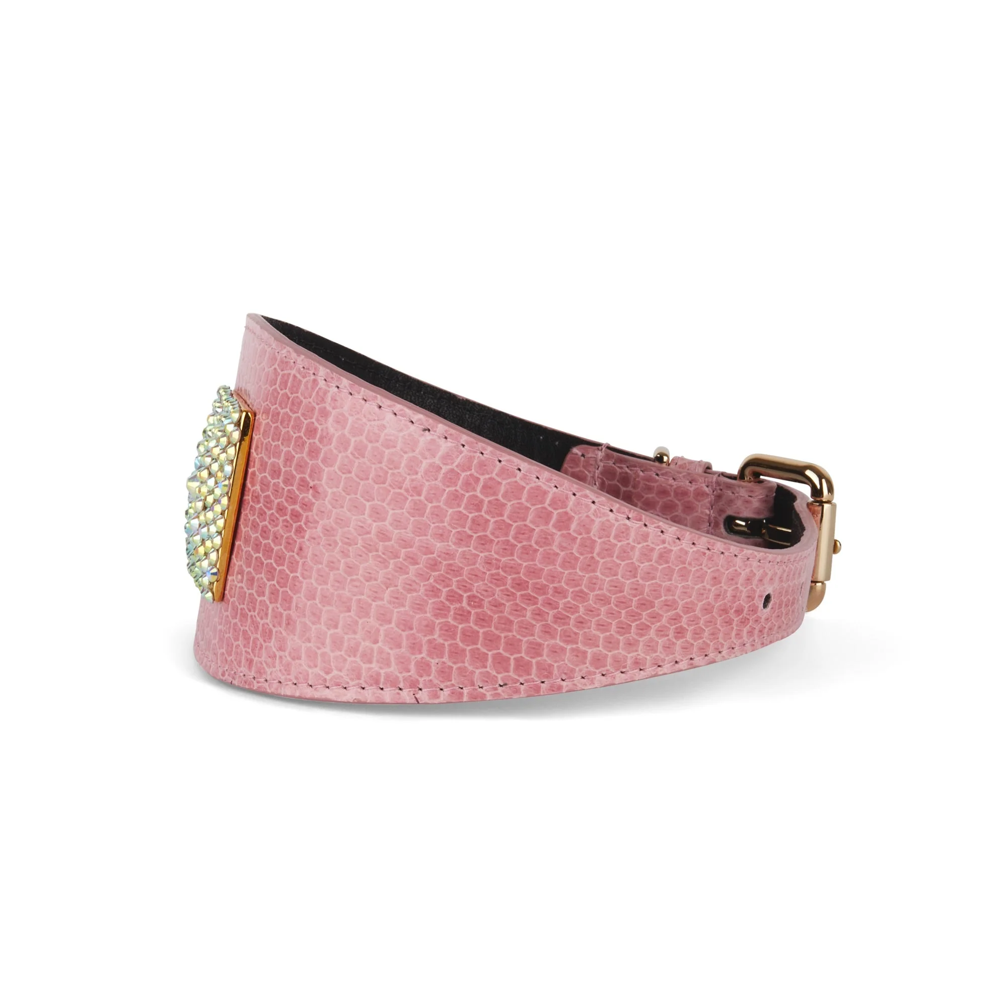 Soft Pink Snake 3” Wide Style Collar With Custom Swarovski Rivet - Image 3