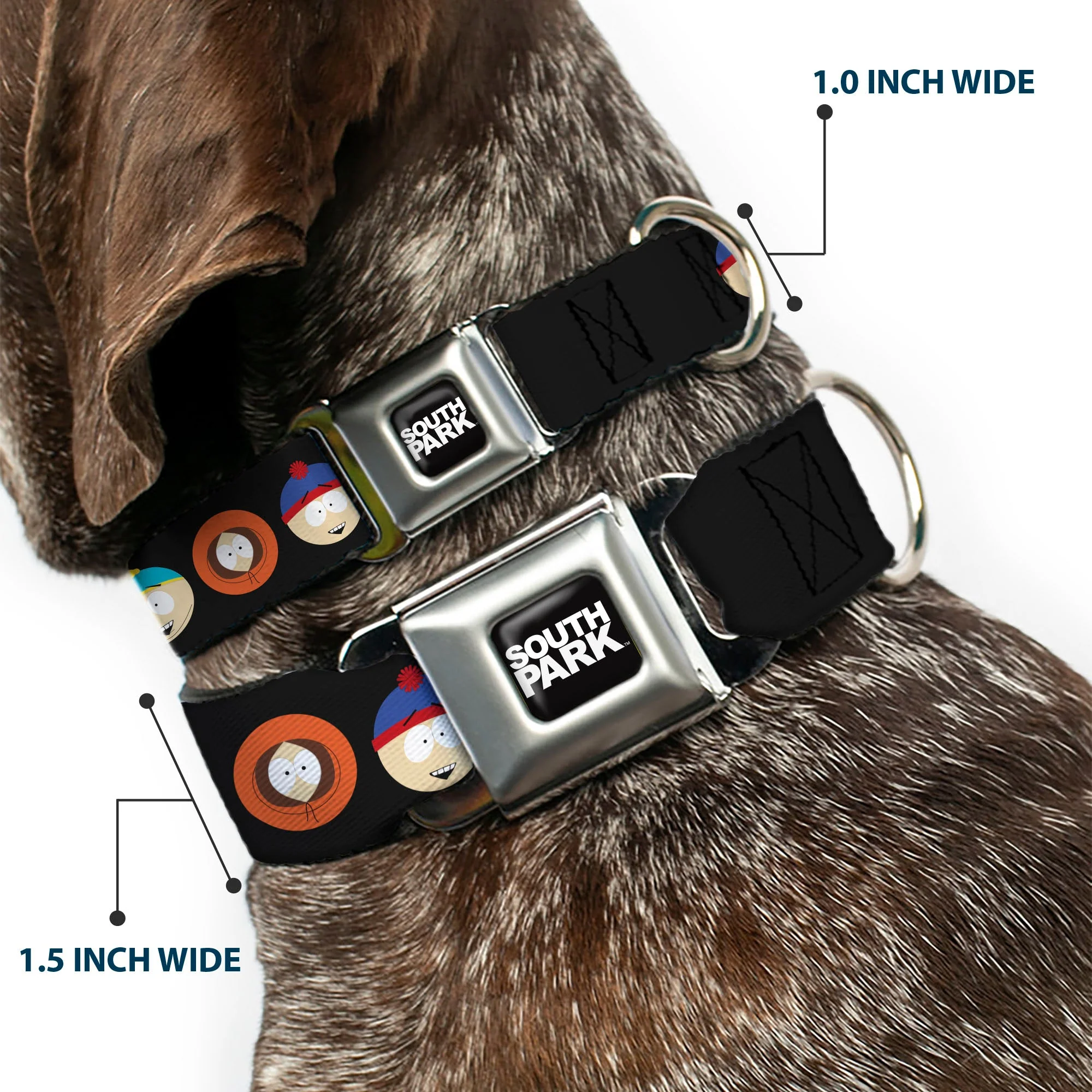 SOUTH PARK Title Logo Full Color Black/White Seatbelt Buckle Collar - South Park Boys Face Repeat Black - Image 2