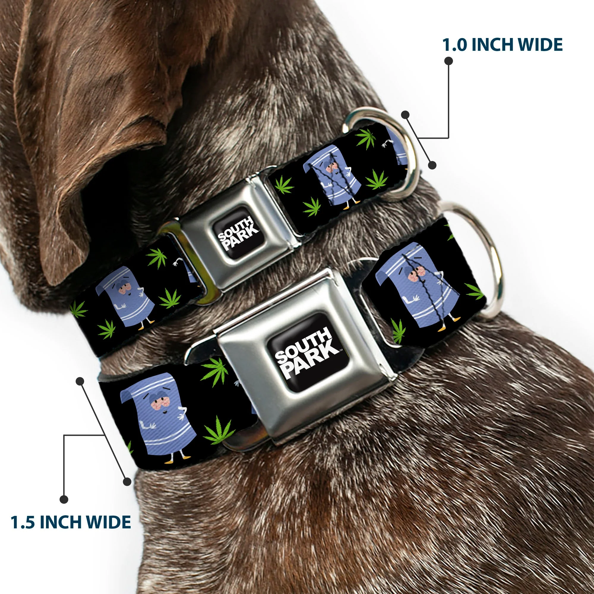 SOUTH PARK Title Logo Full Color Black/White Seatbelt Buckle Collar - South Park Towlie and Scattered Pot Leaves Black - Image 2