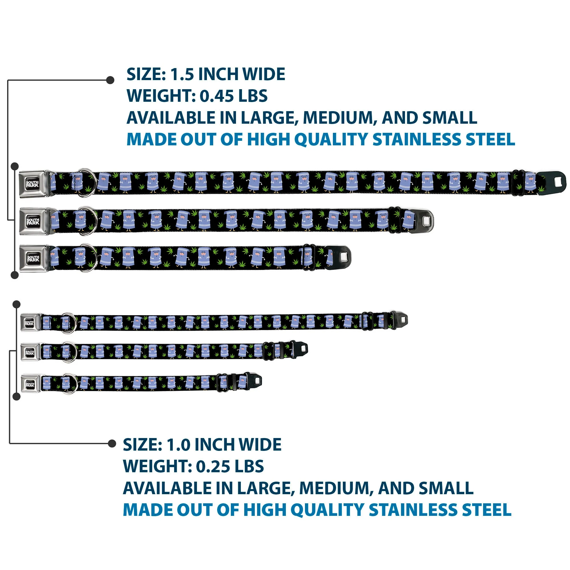 SOUTH PARK Title Logo Full Color Black/White Seatbelt Buckle Collar - South Park Towlie and Scattered Pot Leaves Black - Image 3
