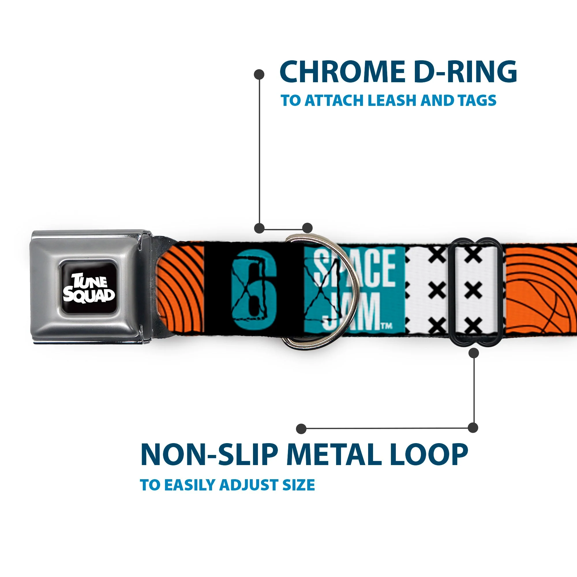 Space Jam 2 TUNE SQUAD Logo Full Color Black/White Seatbelt Buckle Collar - SPACE JAM Number 6 Blocks Black/Turquoise/White/Red - Image 5