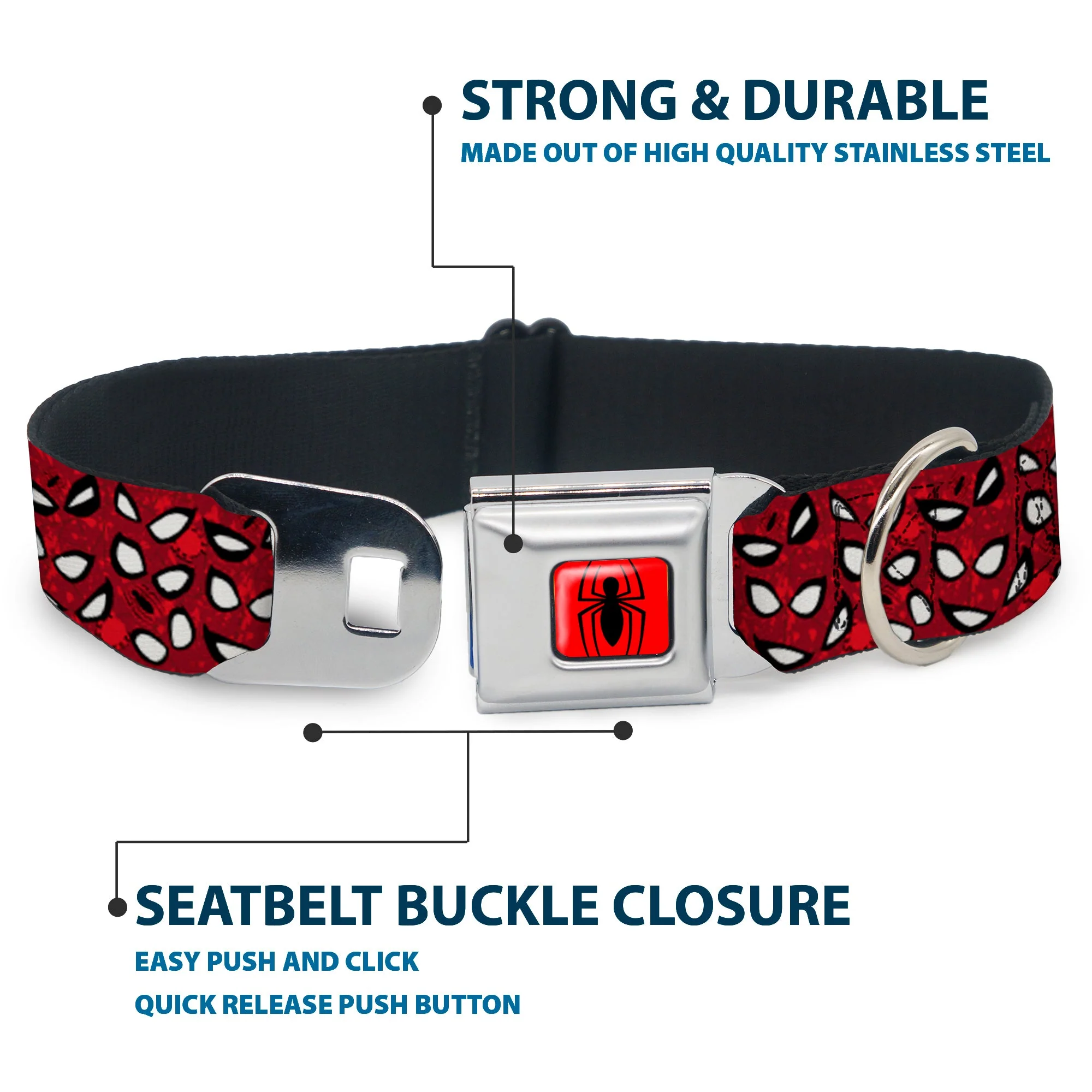 Spider Logo5 Red/Black Seatbelt Buckle Collar - Spider-Man Eyes/Spiders Scattered Reds/Black/White - Image 4
