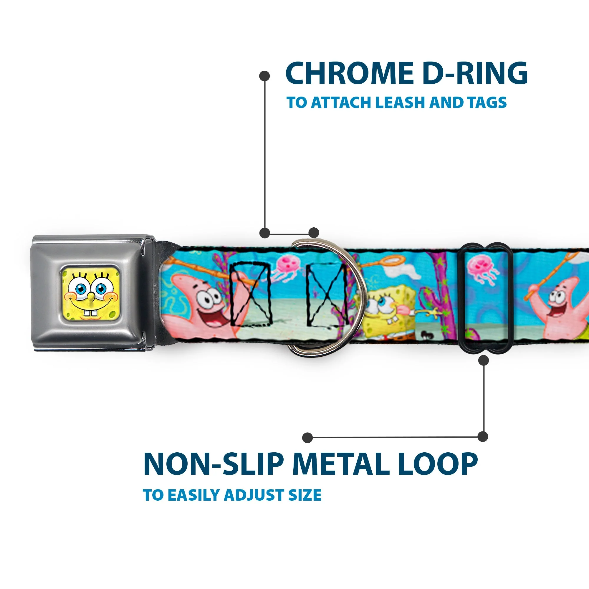 Sponge Bob 3-D Face CLOSE-UP Full Color Seatbelt Buckle Collar - SpongeBob & Patrick Starfish Jellyfishing Scenes - Image 5