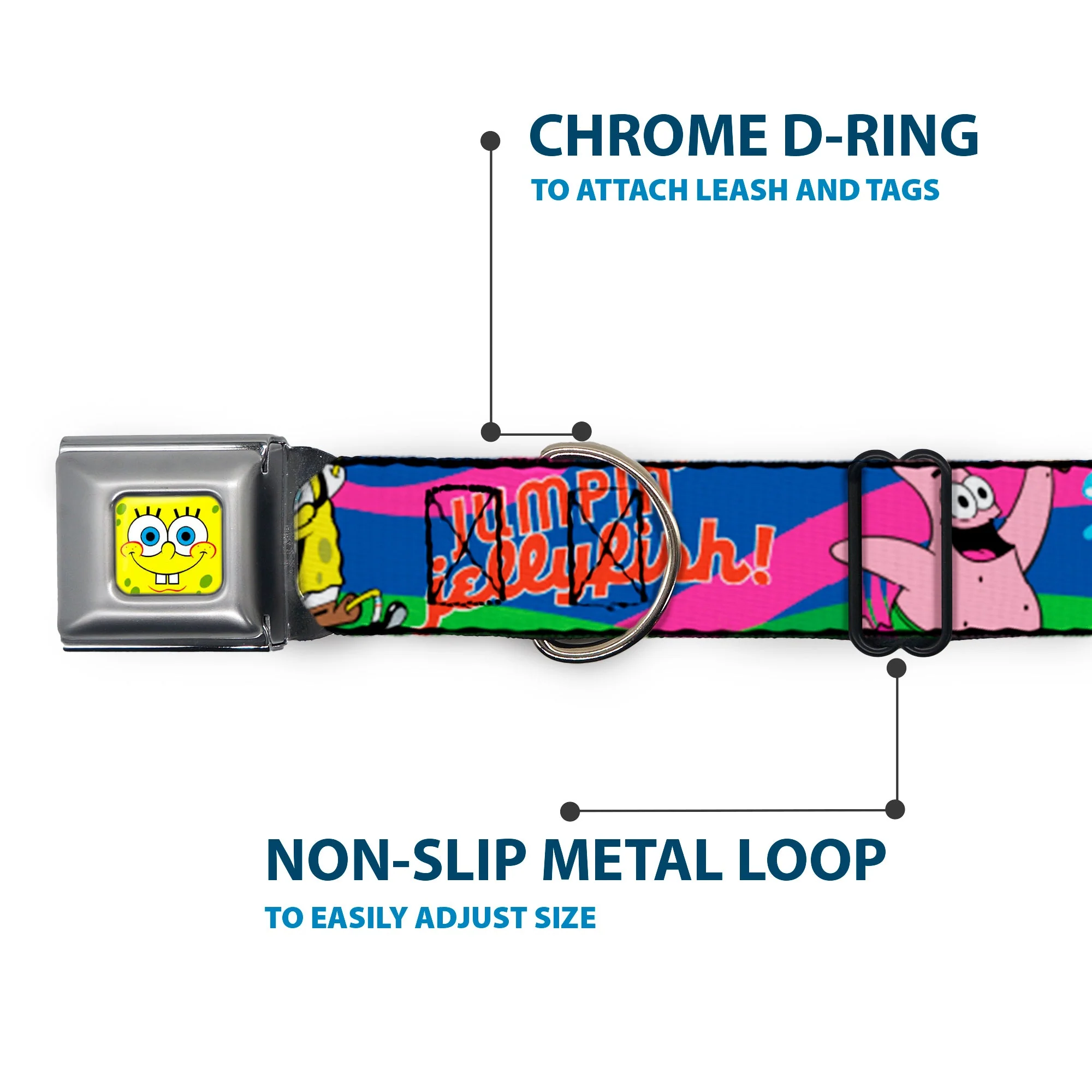 SpongeBob Face CLOSE-UP Full Color Seatbelt Buckle Collar - Nerd SpongeBob & Patrick Starfish Running JUMPIN' JELLYFISH! Multi Color/Red - Image 5