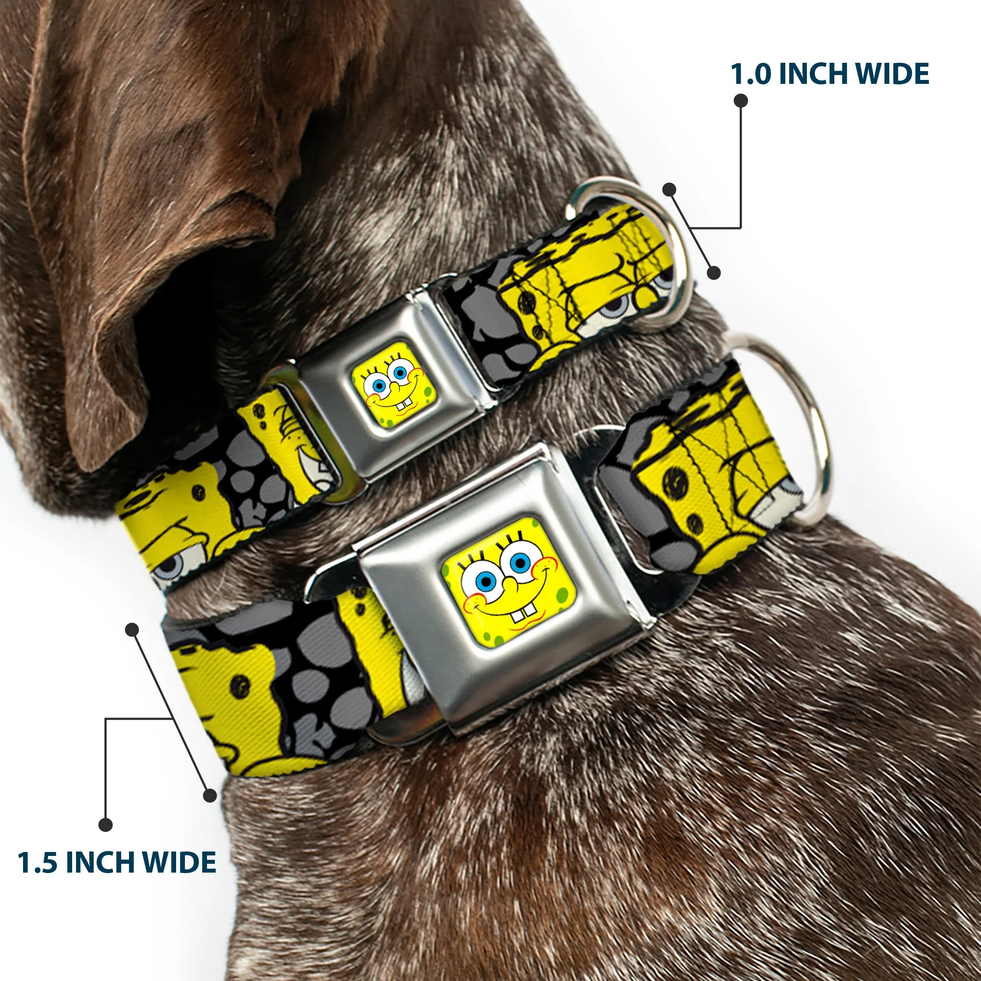 SpongeBob Face CLOSE-UP Full Color Seatbelt Buckle Collar - SpongeBob 4-CLOSE-UP Expressions/Crackle Black/Gray/Yellow - Image 2