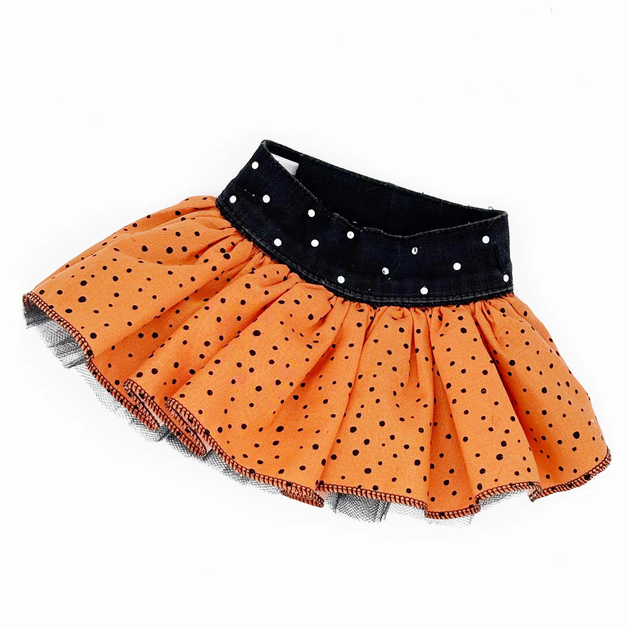 Spooky Cat Halloween Dog Harness Dress – Vintage Denim Vest & Polka Dot Skirt Set - Image 3