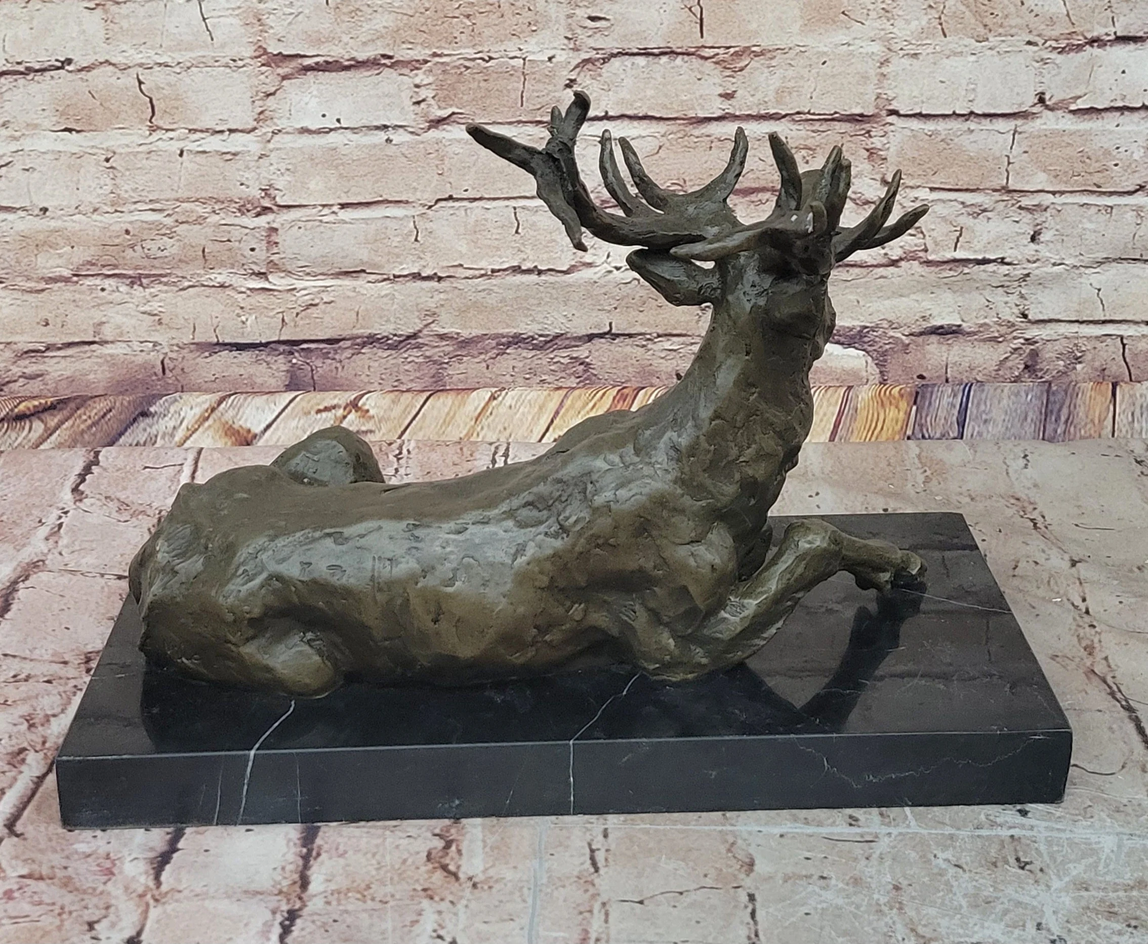 Stag Buck Elk Deer Laying Down - Bronze Wildlife Sculpture by Milo on Marble Base - Image 3