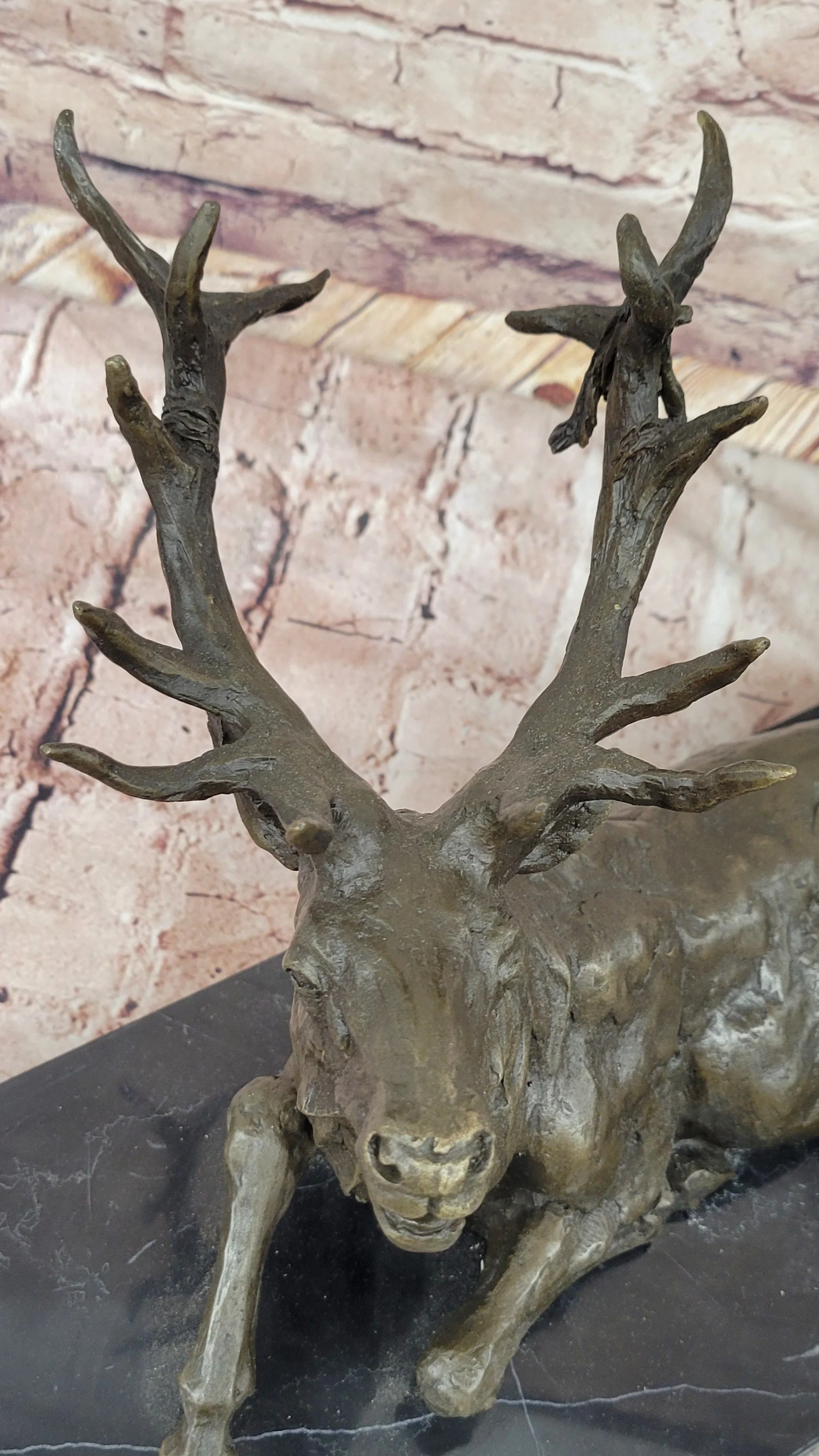 Stag Buck Elk Deer Laying Down - Bronze Wildlife Sculpture by Milo on Marble Base - Image 8