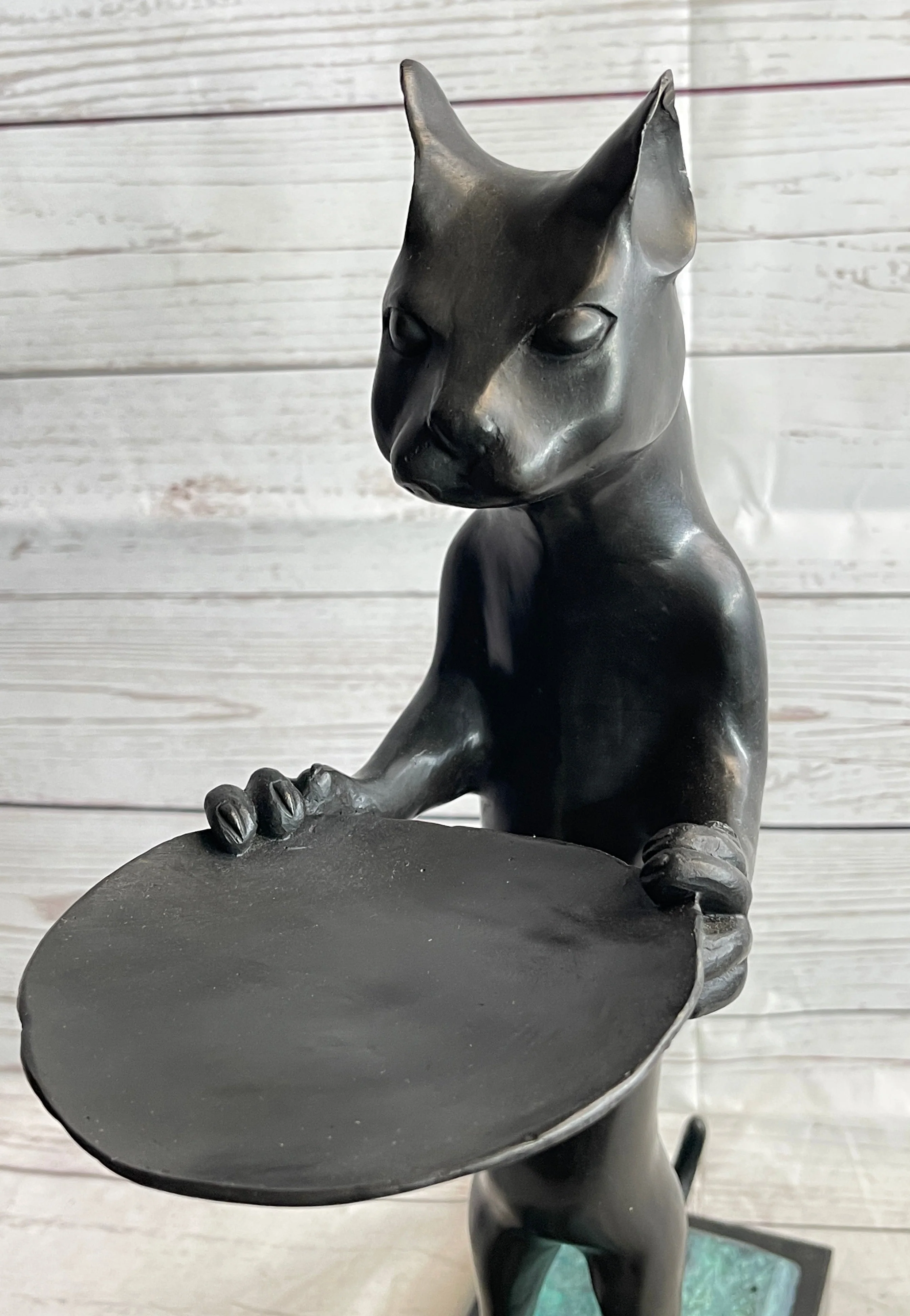Standing Cat Holding Tray Business Card Holder Bronze Sculpture Statue Original Art Decor - Image 7