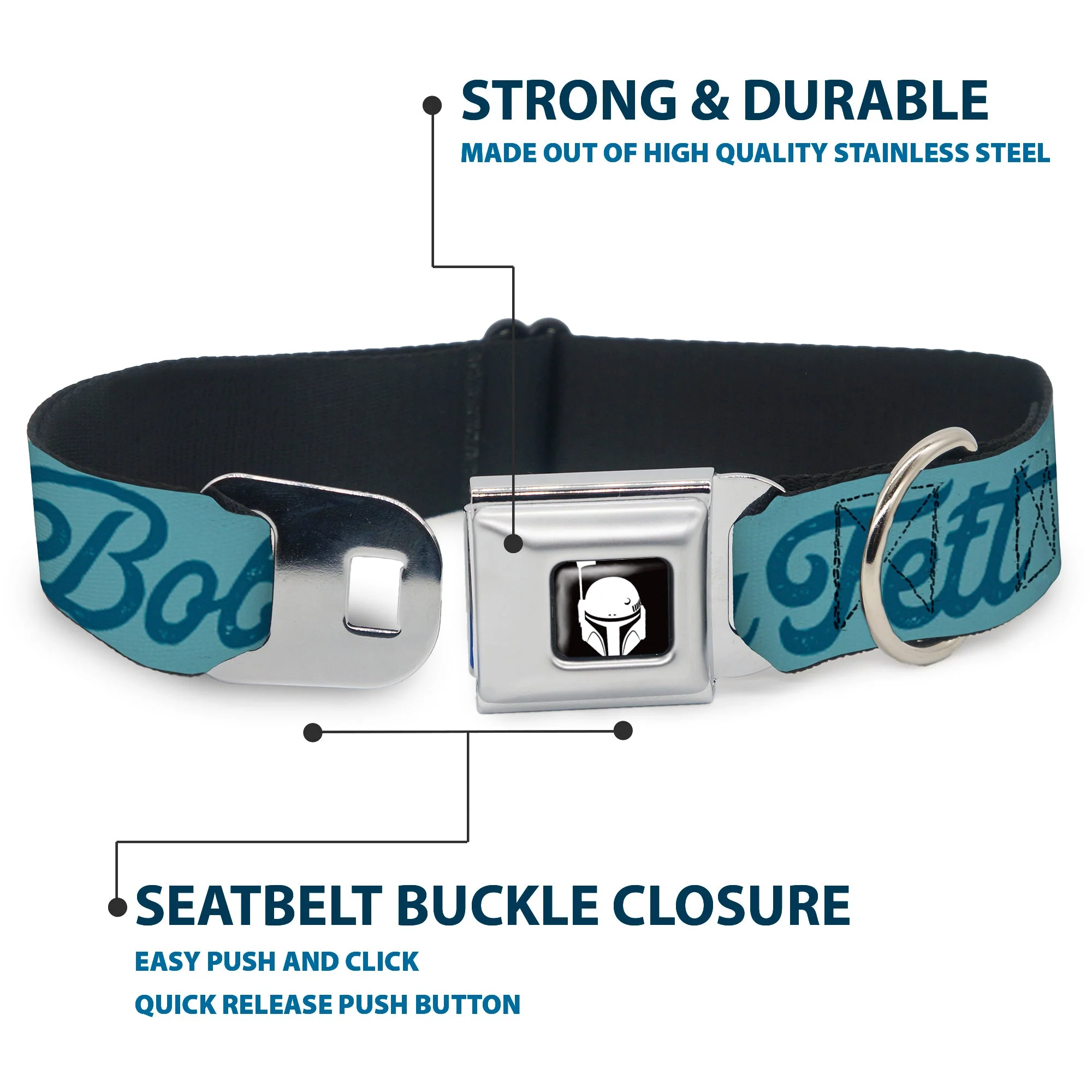 Star Wars Boba Fett Helmet Logo Full Color Black/White Seatbelt Buckle Collar - Star Wars BOBA FETT Script and Logo Blues/Red - Image 4
