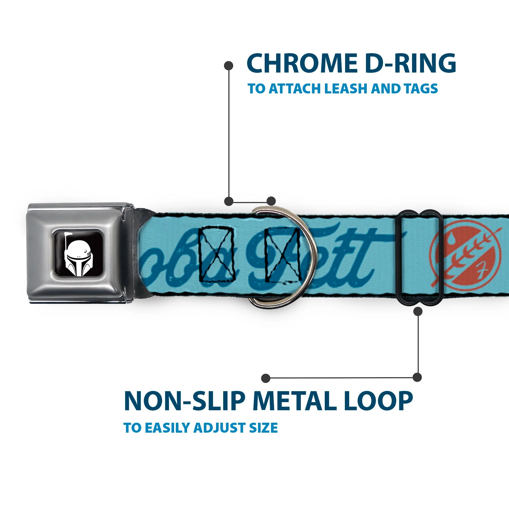 Star Wars Boba Fett Helmet Logo Full Color Black/White Seatbelt Buckle Collar - Star Wars BOBA FETT Script and Logo Blues/Red - Image 5