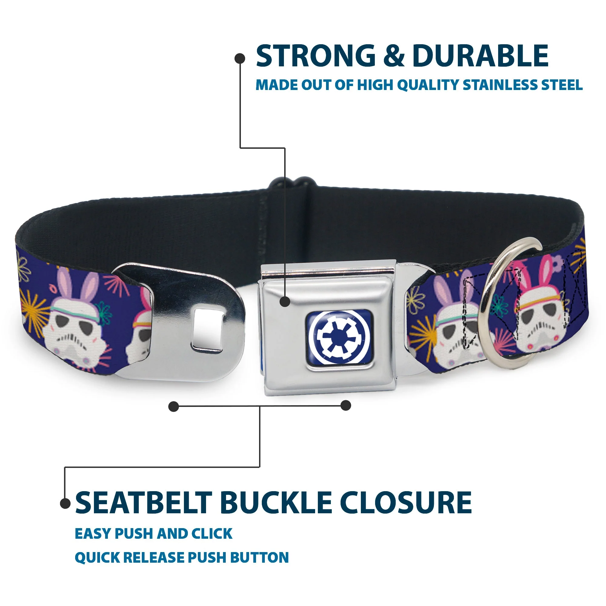 Star Wars Galactic Empire Icon Full Color Purple/White Seatbelt Buckle Collar - Star Wars Holiday Stormtrooper Easter Bunny Ears Purple - Image 4