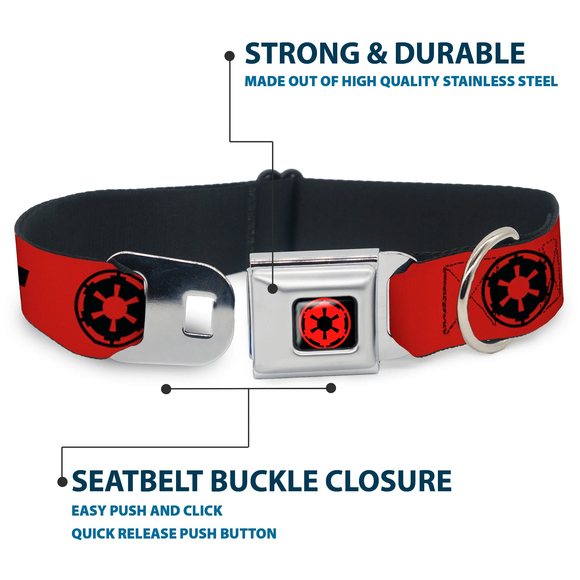Star Wars Galactic Empire Insignia Full Color Black/Red Seatbelt Buckle Collar - Star Wars DARTH VADER Text and Galactic Empire Logo Red/Black - Image 4