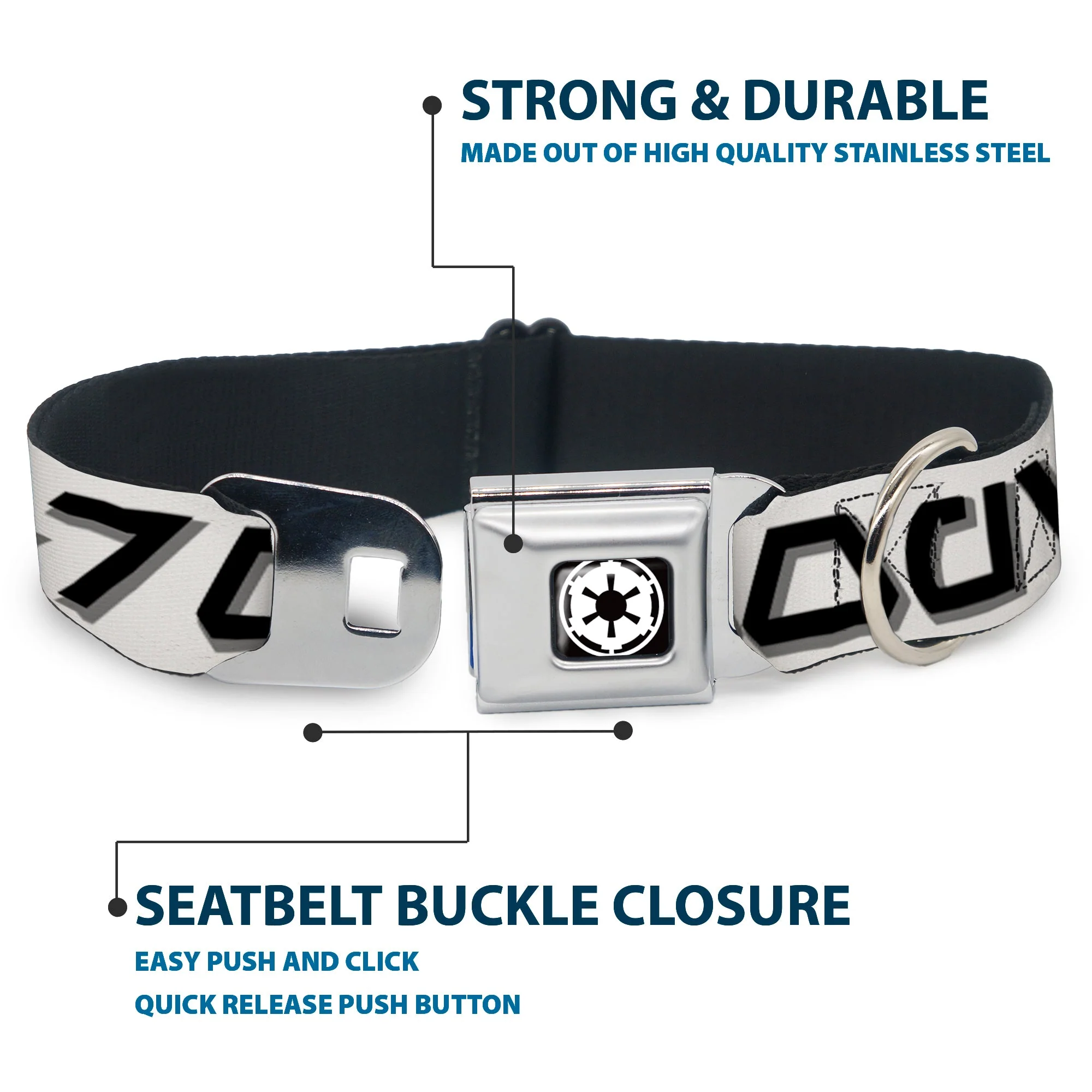 Star Wars Galactic Empire Insignia Full Color Black/White Seatbelt Buckle Collar - Star Wars Aurebesh STORMTROOPER White/Gray/Black - Image 4