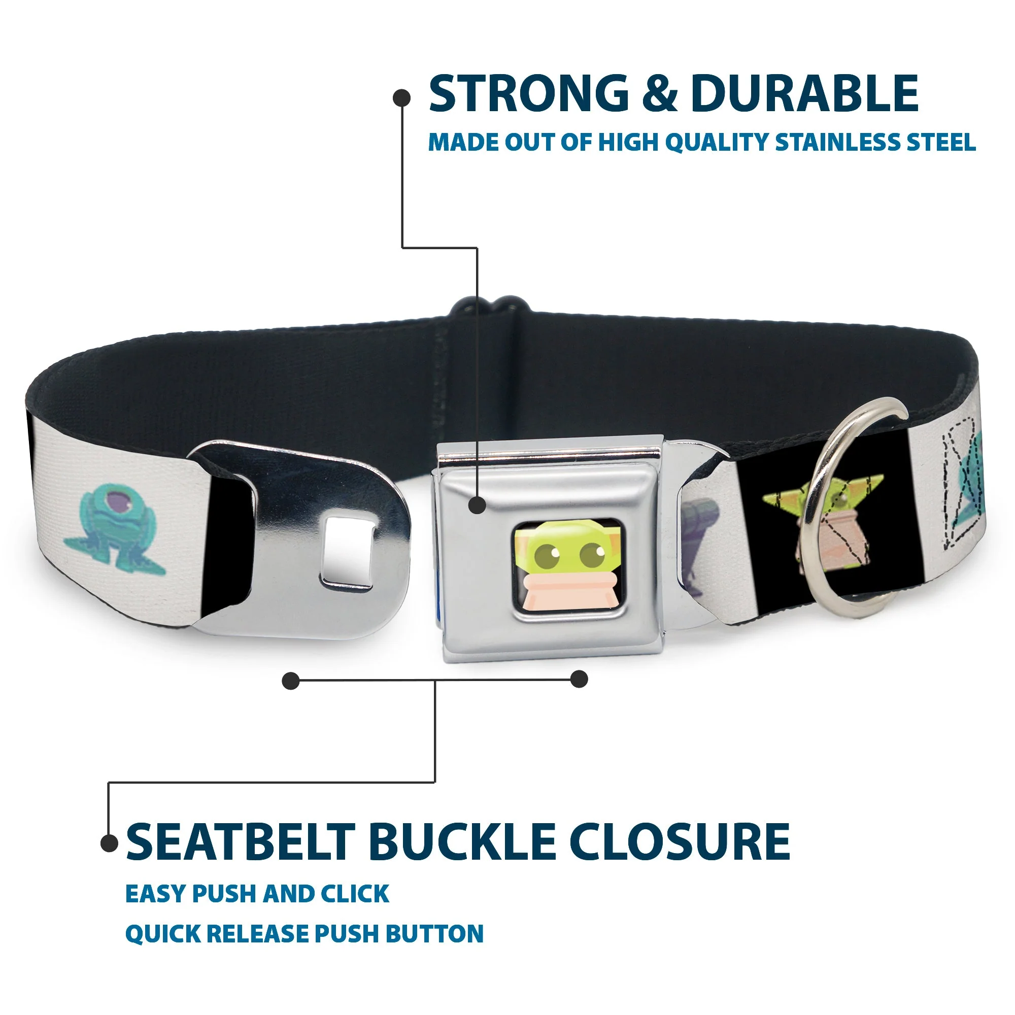 Star Wars Grogu Face Close-Up Full Color Black Seatbelt Buckle Collar - Star Wars Mandalorian 4-Character Pose Blocks - Image 4