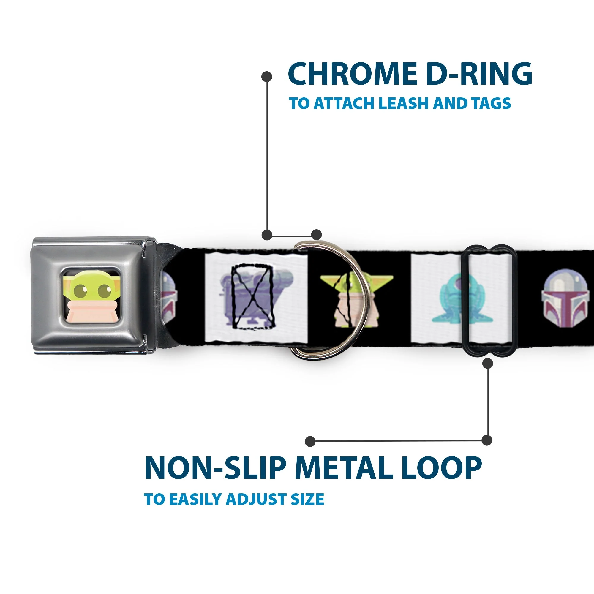 Star Wars Grogu Face Close-Up Full Color Black Seatbelt Buckle Collar - Star Wars Mandalorian 4-Character Pose Blocks - Image 5