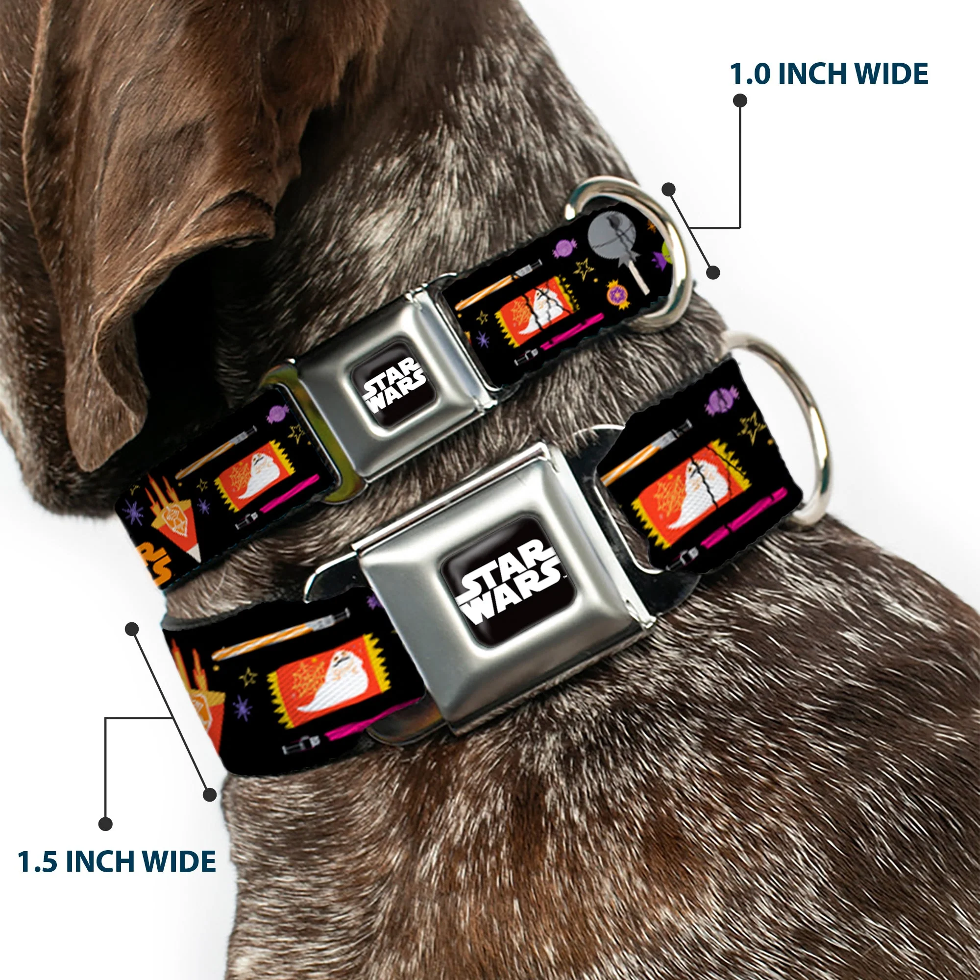 STAR WARS Logo Black/White Seatbelt Buckle Collar - Star Wars Festive Candy Icons Collage Black/Multi Color - Image 2