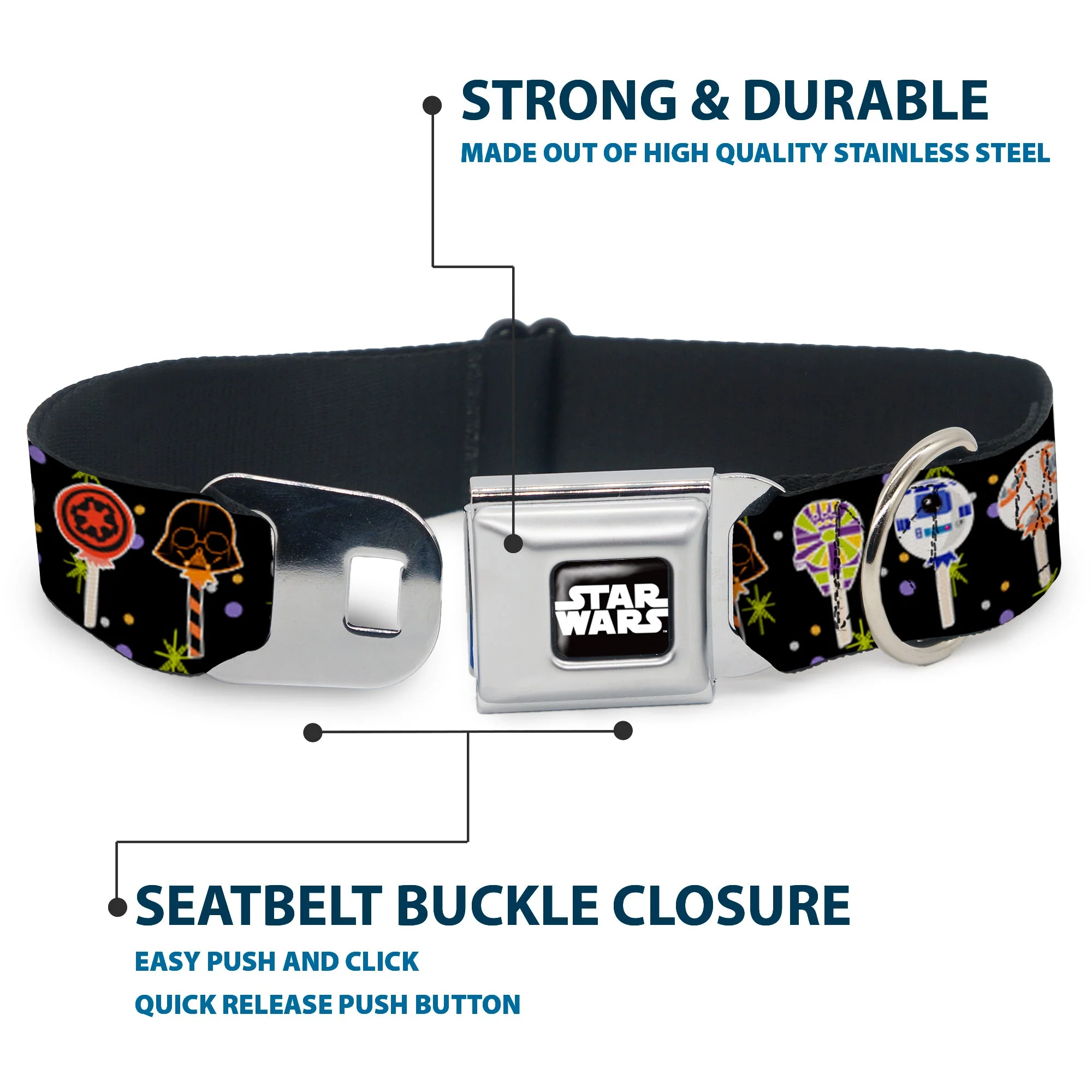 STAR WARS Logo Black/White Seatbelt Buckle Collar - Star Wars Festive Lollipop Icons Black/Multi Color - Image 4