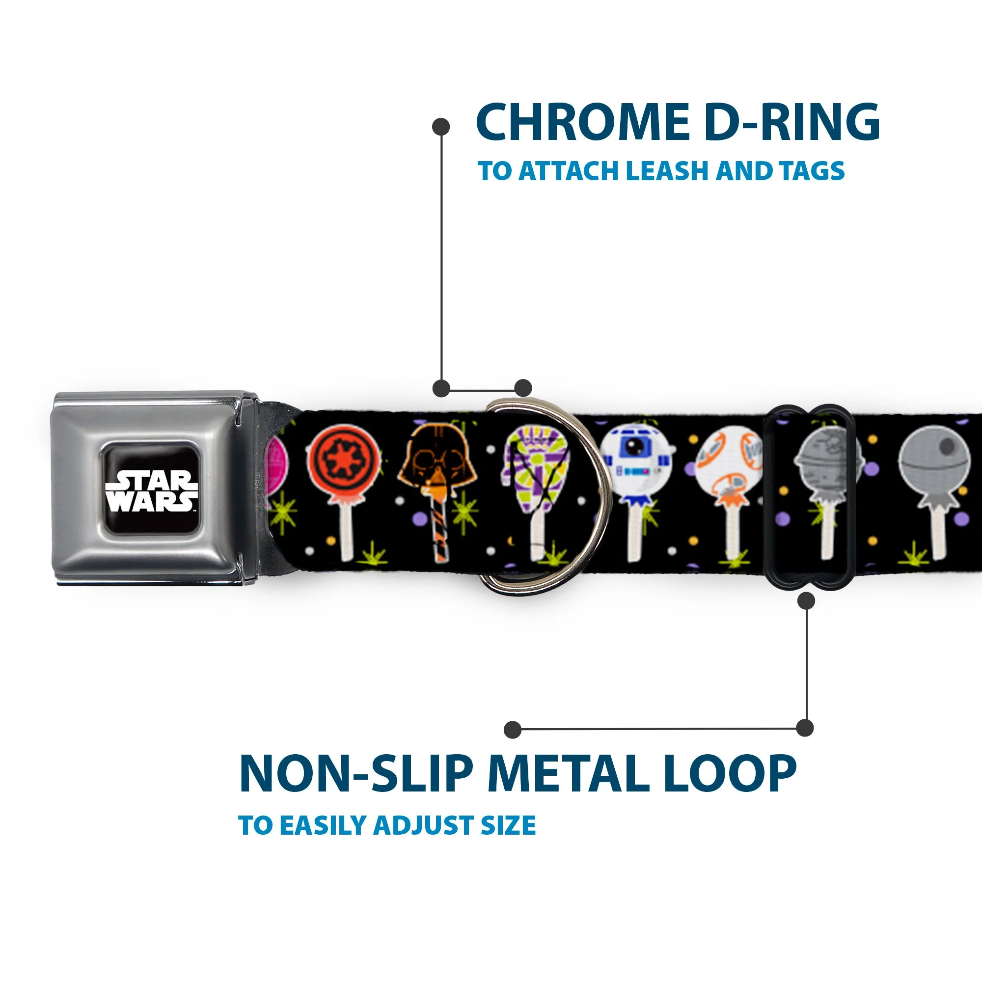 STAR WARS Logo Black/White Seatbelt Buckle Collar - Star Wars Festive Lollipop Icons Black/Multi Color - Image 5