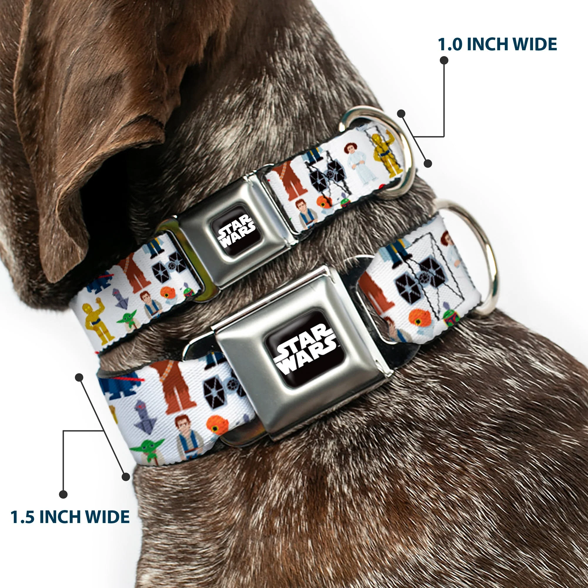 STAR WARS Logo Full Color Black/White Seatbelt Buckle Collar - Star Wars Classic Characters and Icons Collage White - Image 2