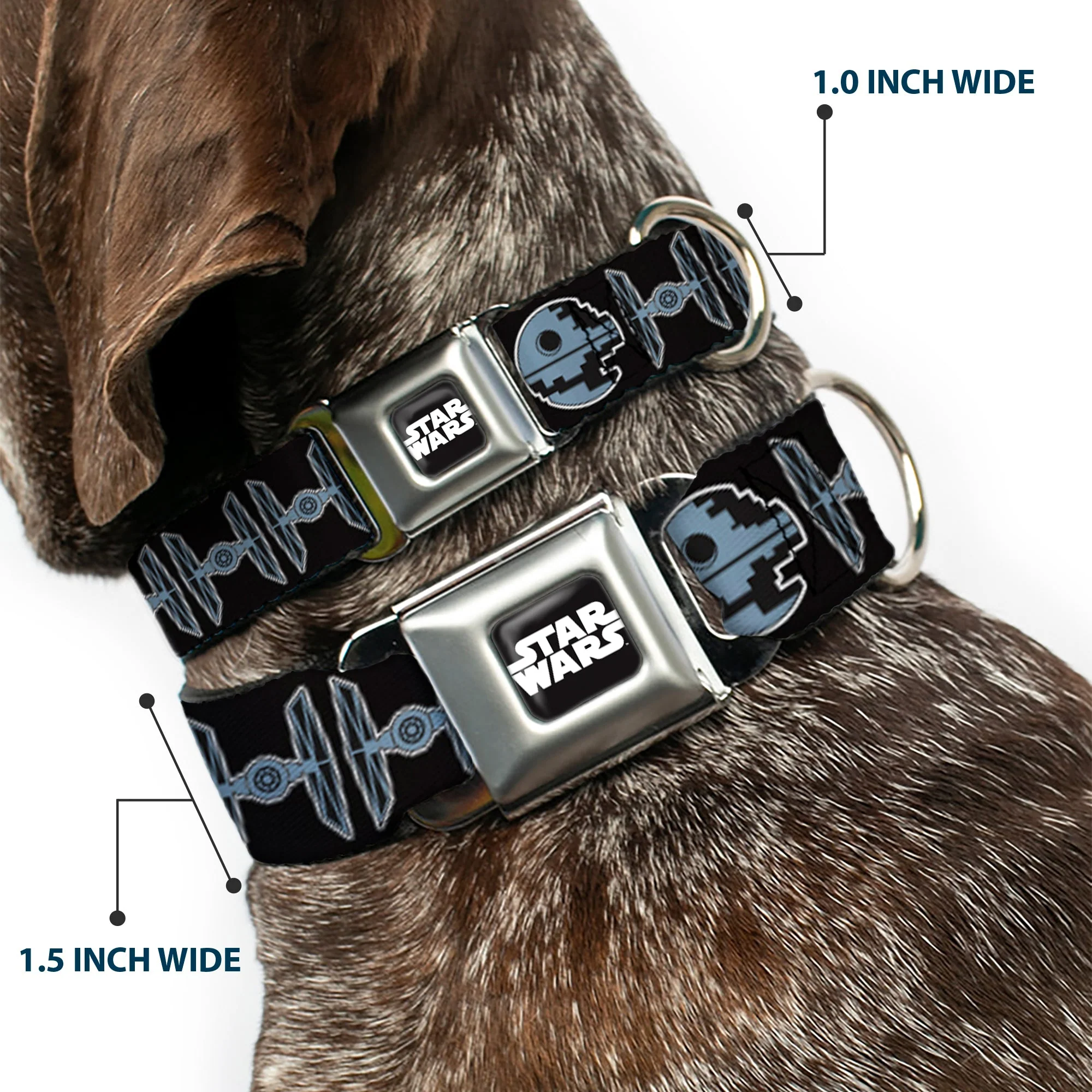 STAR WARS Logo Full Color Black/White Seatbelt Buckle Collar - Star Wars Death Star and TIE Fighters Black/Gray - Image 2