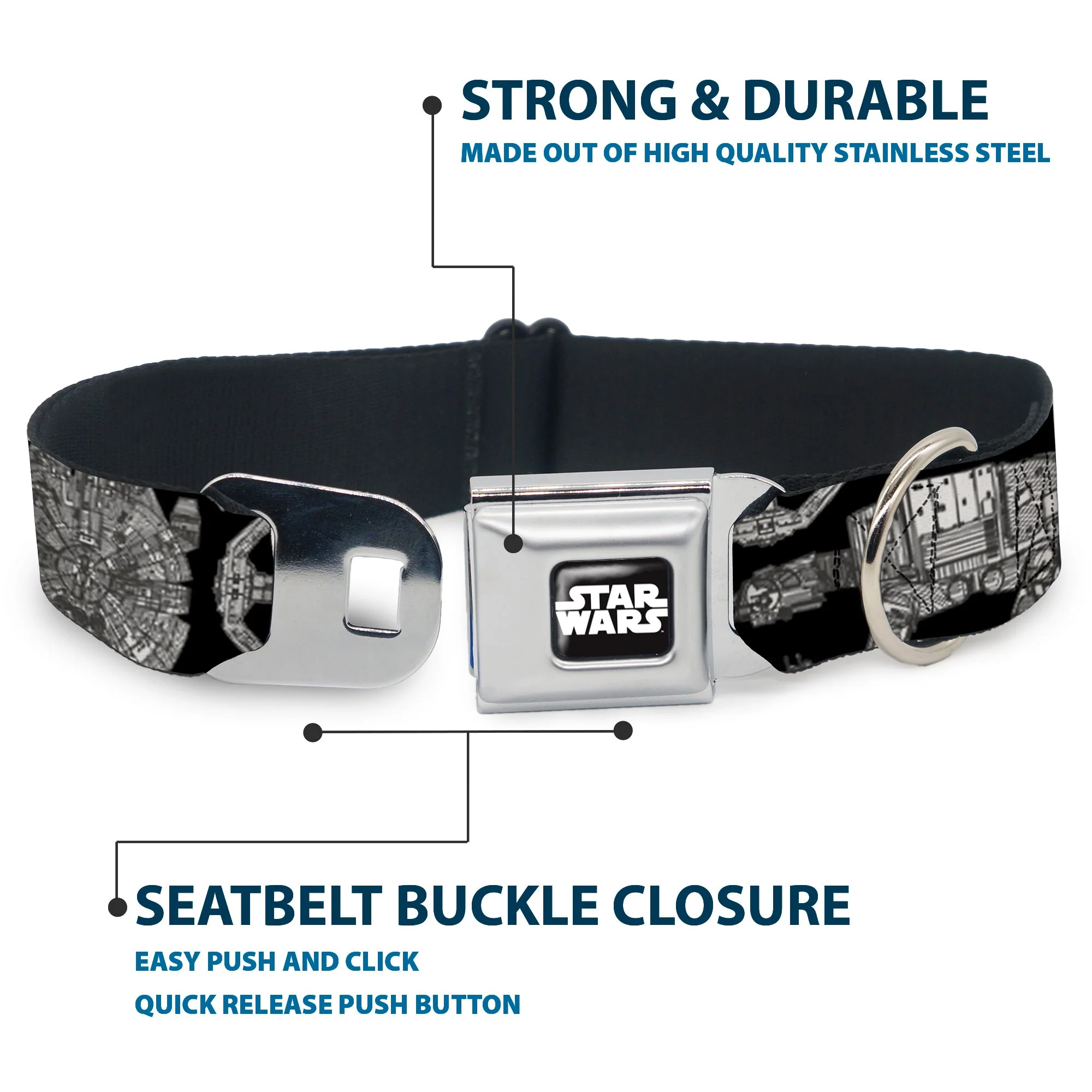 STAR WARS Logo Full Color Black/White Seatbelt Buckle Collar - Star Wars Ships and Vehicles Black/Grays - Image 4