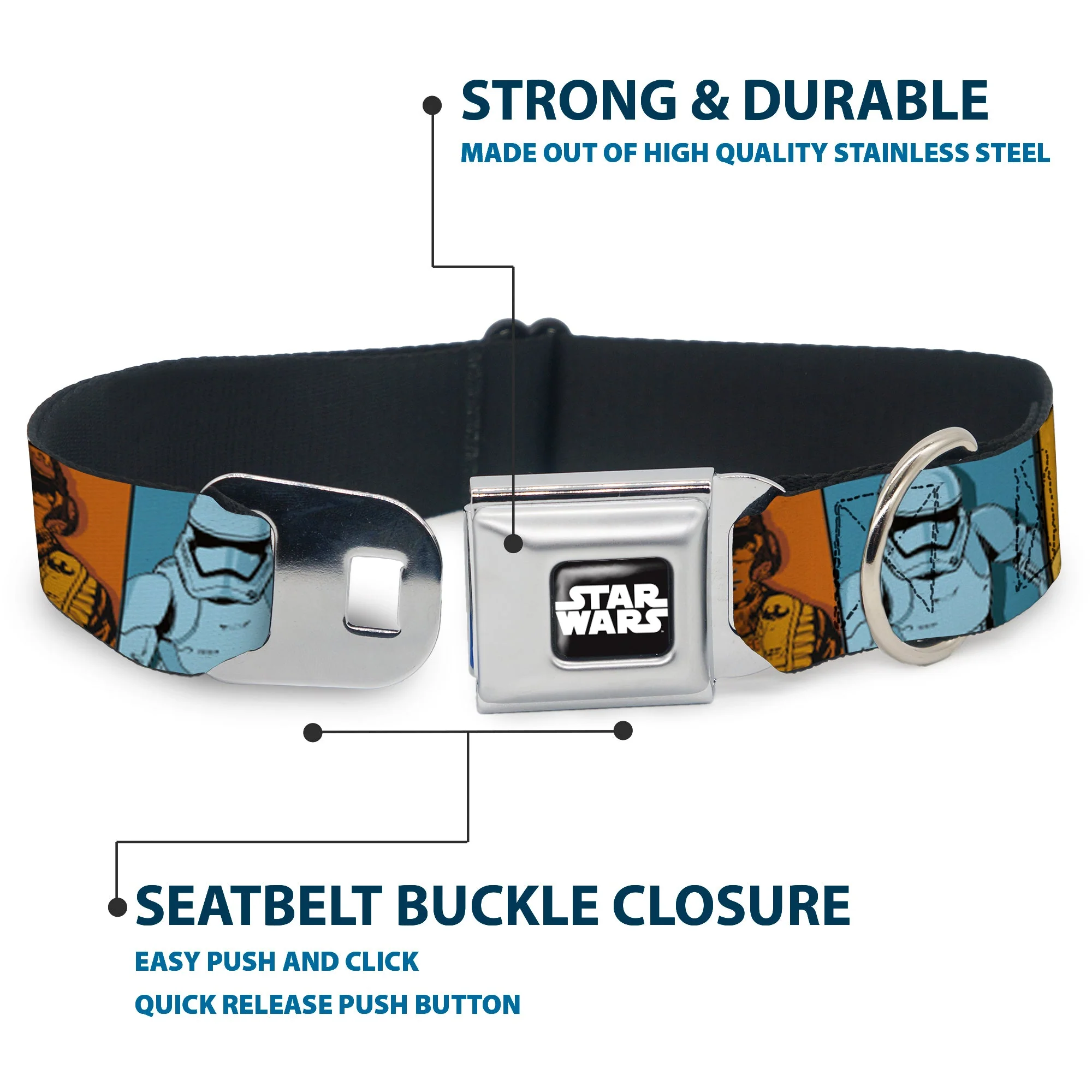 STAR WARS Logo Full Color Black/White Seatbelt Buckle Collar - Star Wars the Force Awakens Character and Icon Blocks Multi Color - Image 4