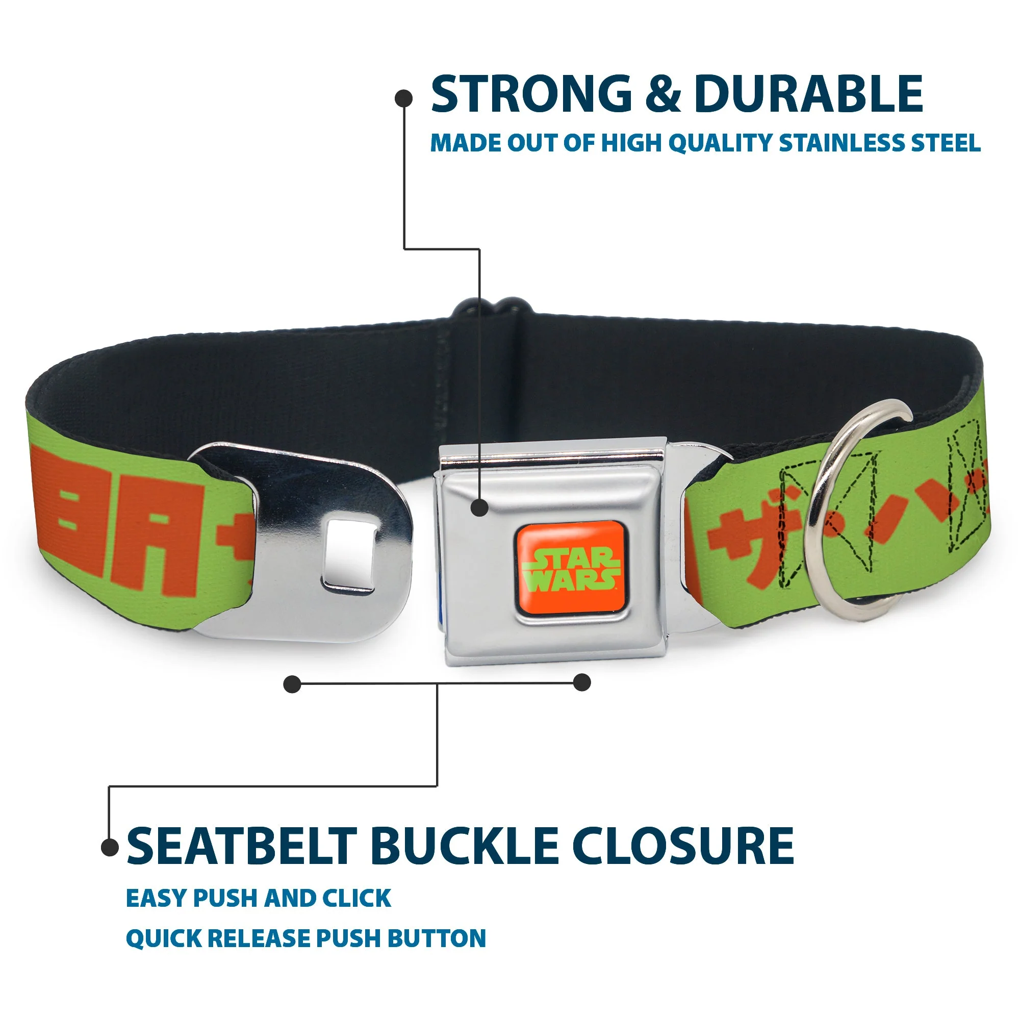 STAR WARS Logo Full Color Orange/Green Seatbelt Buckle Collar - Star Wars JABBA THE HUTT Text and Characters Green/Orange - Image 4